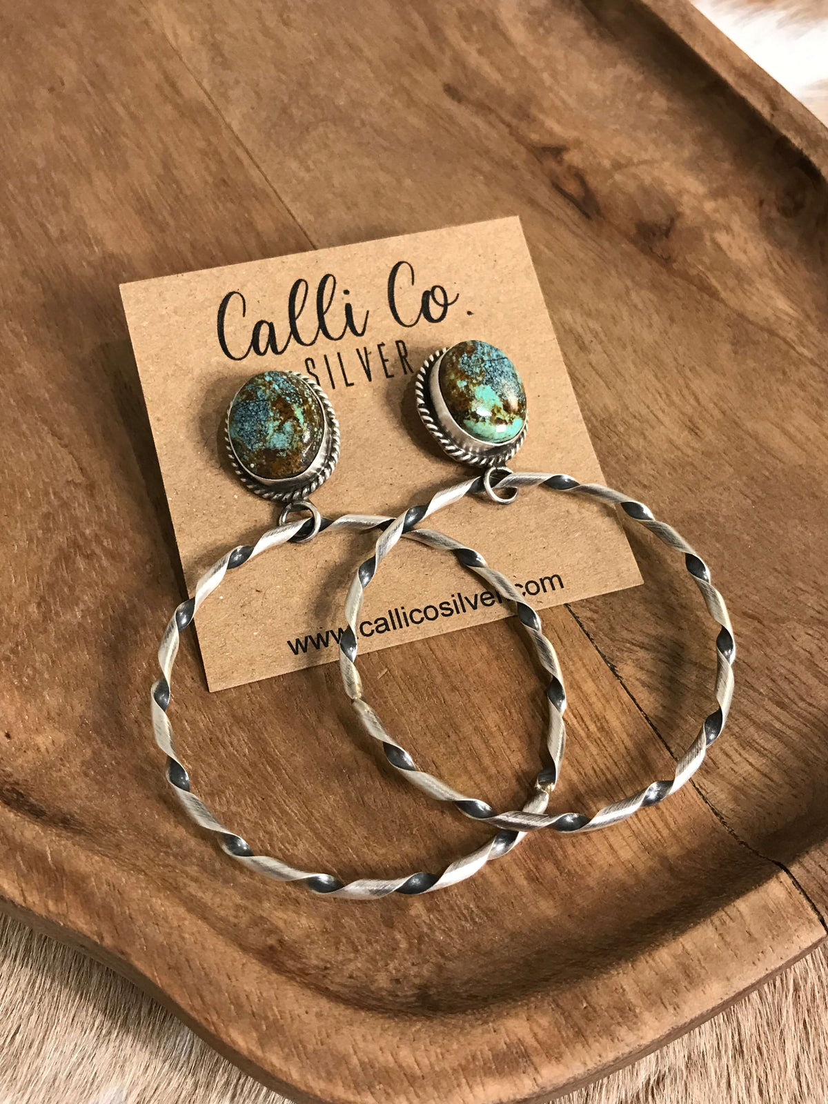 The Swain Hoop Earrings, 38-Earrings-Calli Co., Turquoise and Silver Jewelry, Native American Handmade, Zuni Tribe, Navajo Tribe, Brock Texas