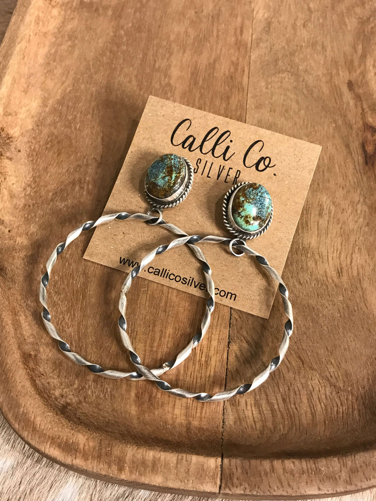 The Swain Hoop Earrings, 38-Earrings-Calli Co., Turquoise and Silver Jewelry, Native American Handmade, Zuni Tribe, Navajo Tribe, Brock Texas