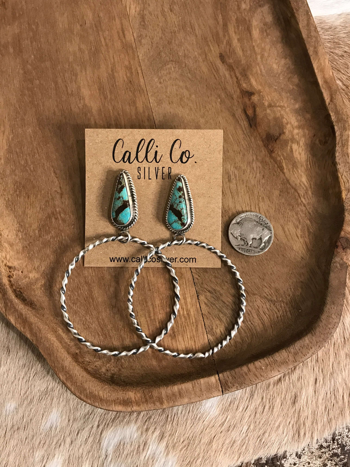 The Swain Hoop Earrings, 39-Earrings-Calli Co., Turquoise and Silver Jewelry, Native American Handmade, Zuni Tribe, Navajo Tribe, Brock Texas