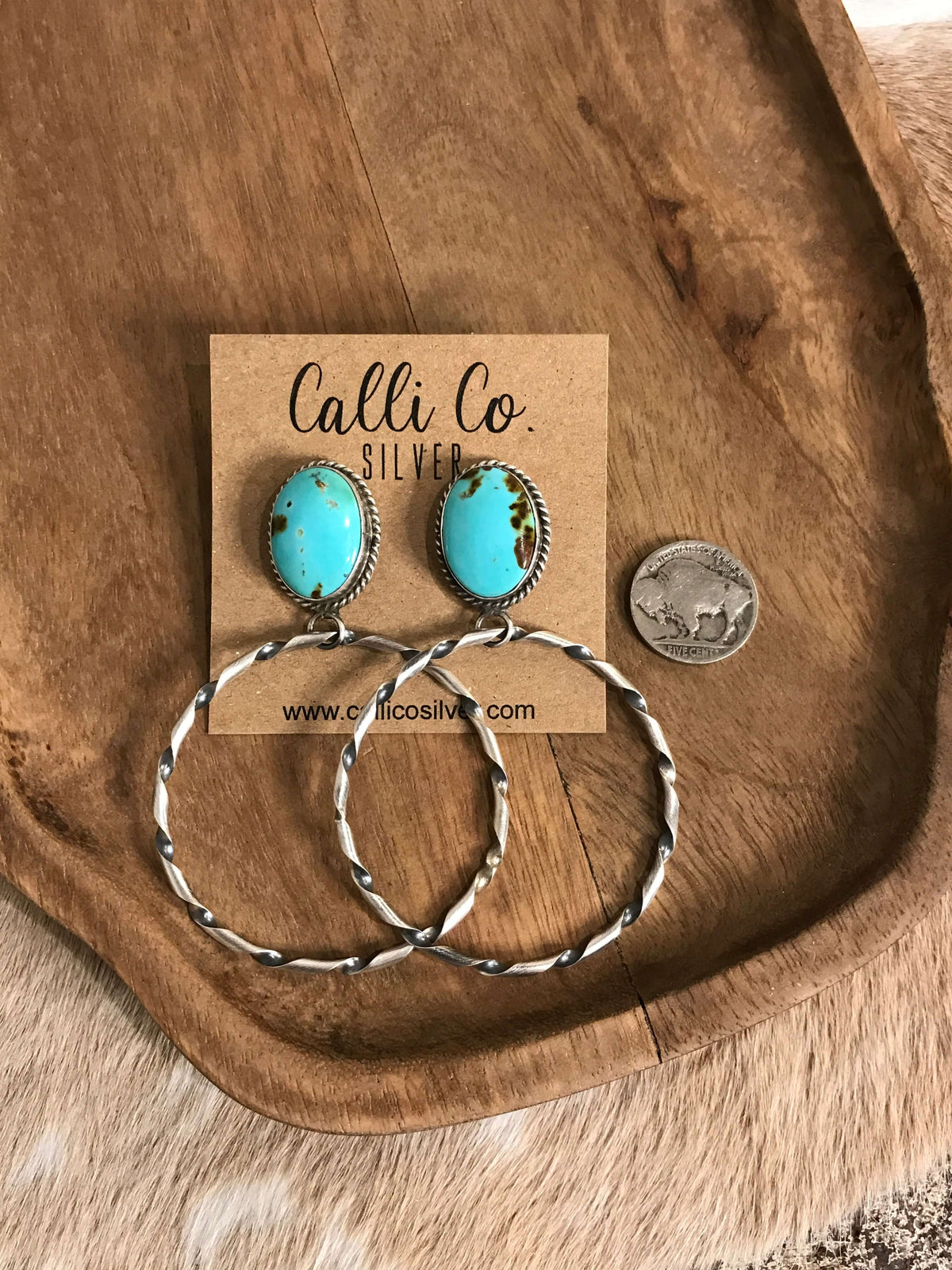 The Swain Hoop Earrings, 40-Earrings-Calli Co., Turquoise and Silver Jewelry, Native American Handmade, Zuni Tribe, Navajo Tribe, Brock Texas