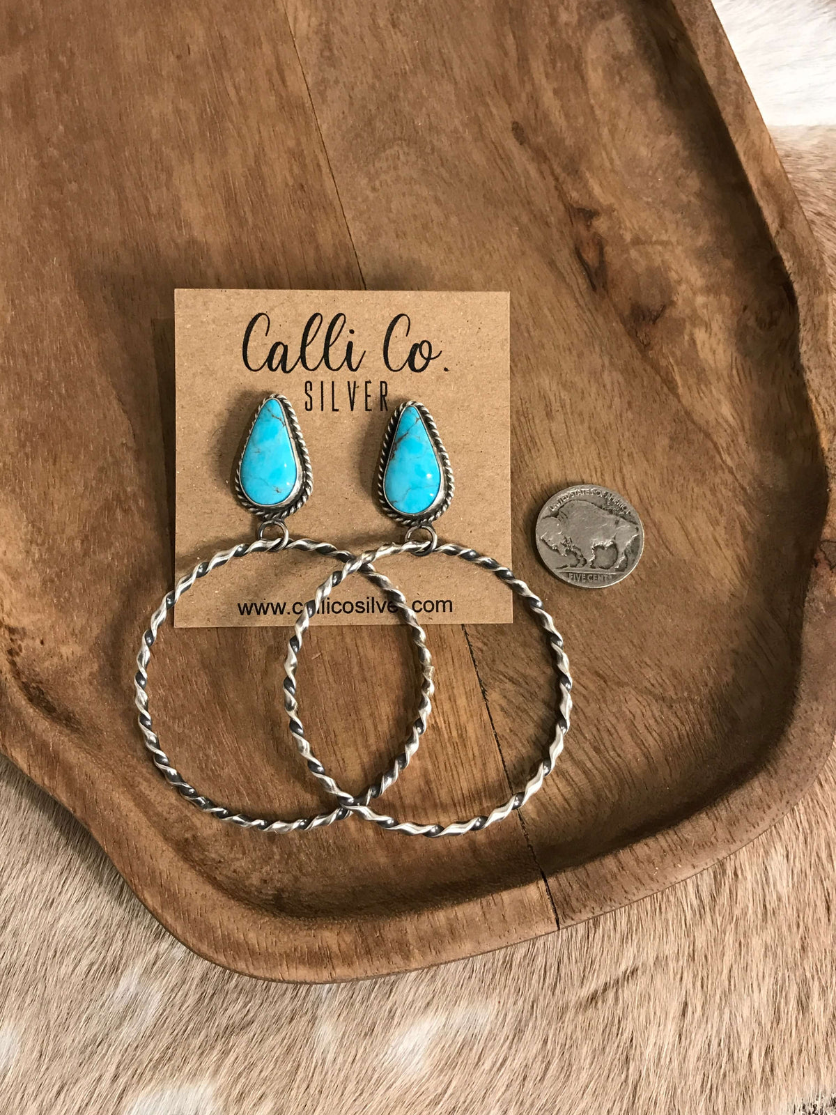 The Swain Hoop Earrings, 43-Earrings-Calli Co., Turquoise and Silver Jewelry, Native American Handmade, Zuni Tribe, Navajo Tribe, Brock Texas