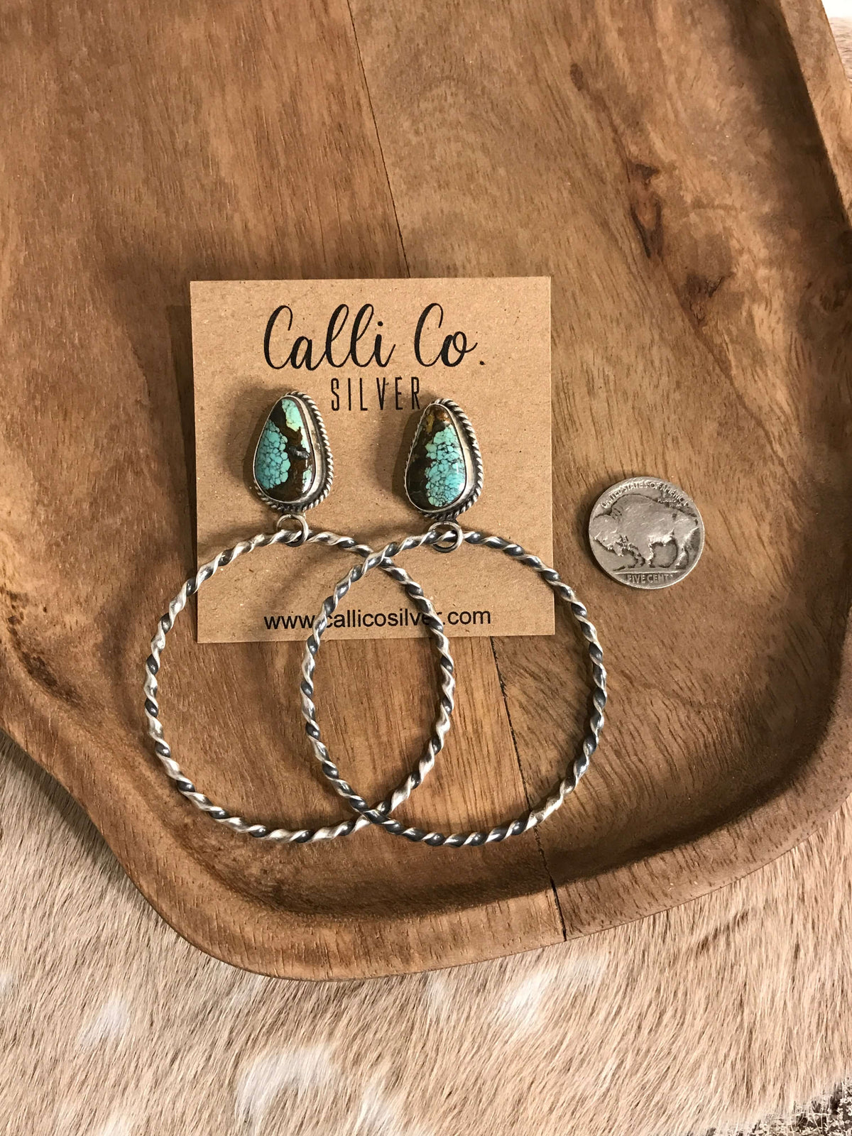 The Swain Hoop Earrings, 44-Earrings-Calli Co., Turquoise and Silver Jewelry, Native American Handmade, Zuni Tribe, Navajo Tribe, Brock Texas