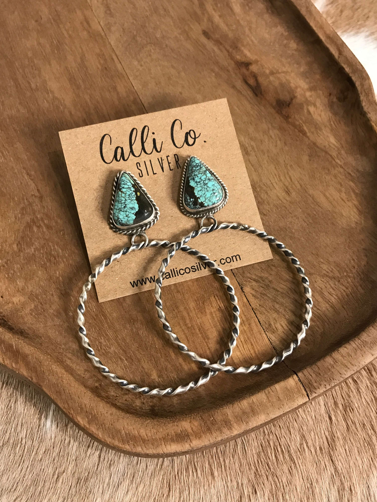 The Swain Hoop Earrings, 52-Earrings-Calli Co., Turquoise and Silver Jewelry, Native American Handmade, Zuni Tribe, Navajo Tribe, Brock Texas