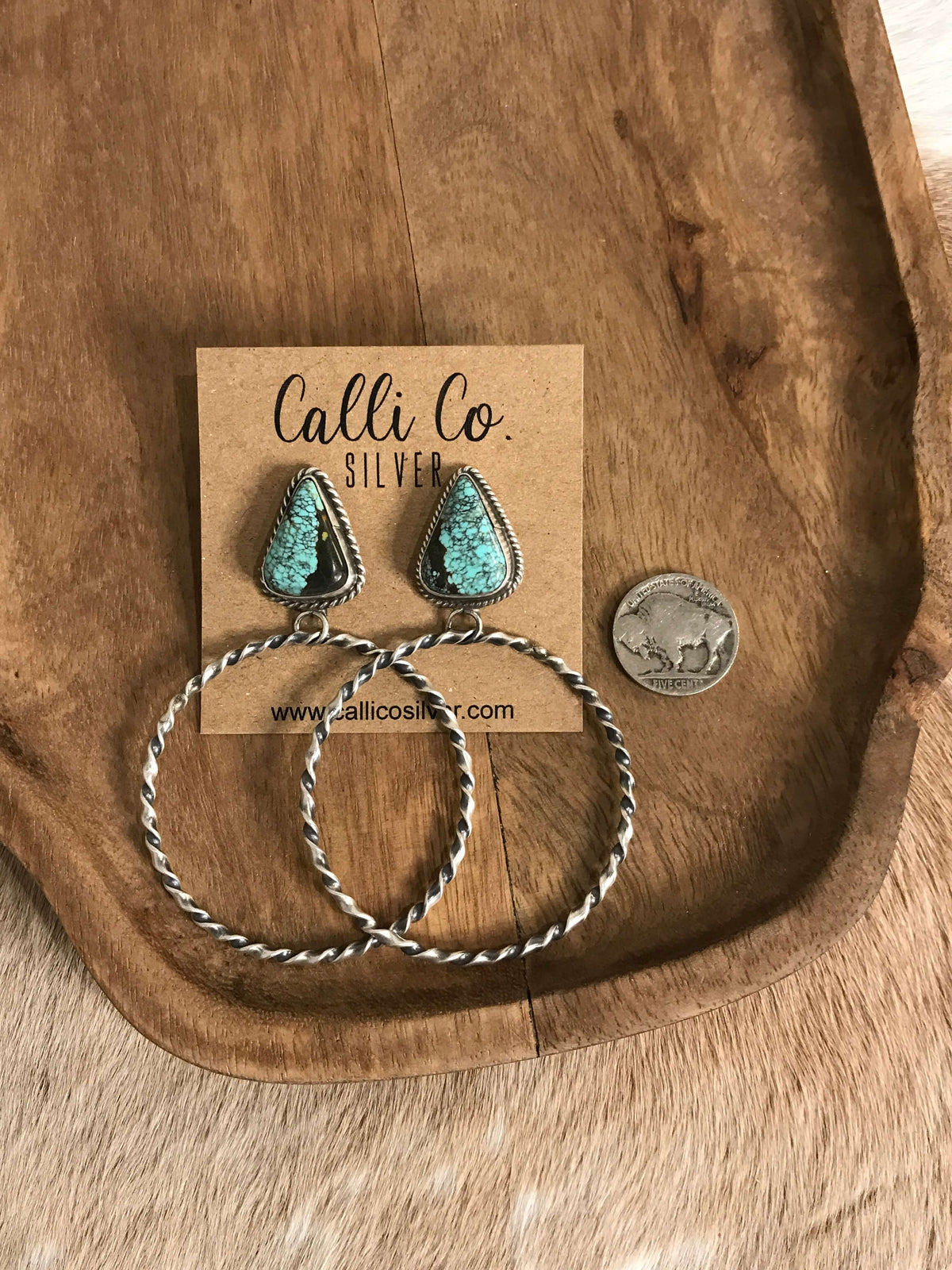The Swain Hoop Earrings, 52-Earrings-Calli Co., Turquoise and Silver Jewelry, Native American Handmade, Zuni Tribe, Navajo Tribe, Brock Texas