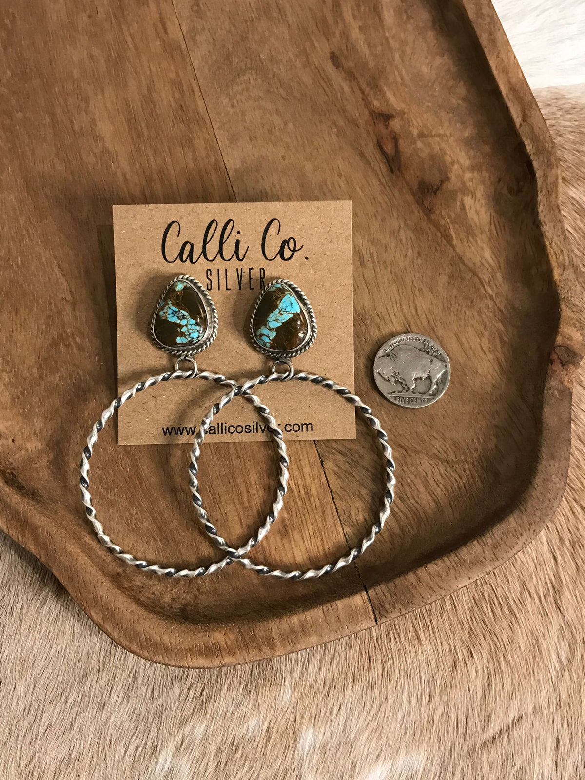 The Swain Hoop Earrings, 53-Earrings-Calli Co., Turquoise and Silver Jewelry, Native American Handmade, Zuni Tribe, Navajo Tribe, Brock Texas