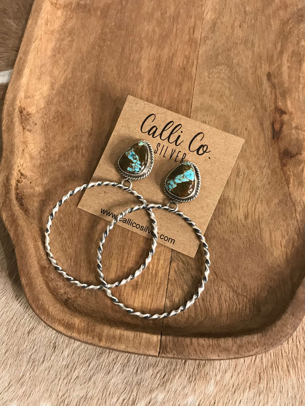The Swain Hoop Earrings, 53-Earrings-Calli Co., Turquoise and Silver Jewelry, Native American Handmade, Zuni Tribe, Navajo Tribe, Brock Texas