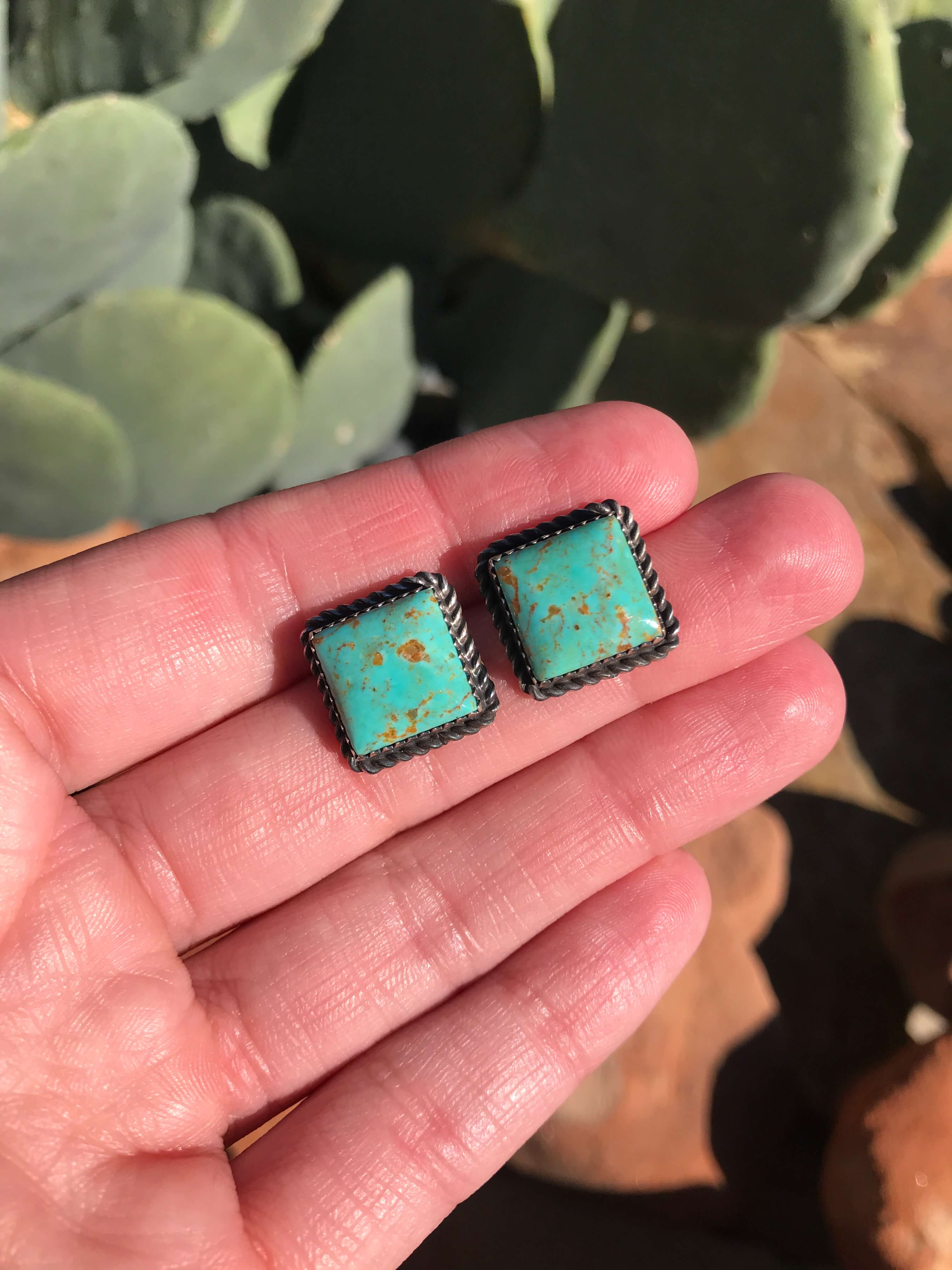 The Turquoise Studs, 29-Earrings-Calli Co., Turquoise and Silver Jewelry, Native American Handmade, Zuni Tribe, Navajo Tribe, Brock Texas