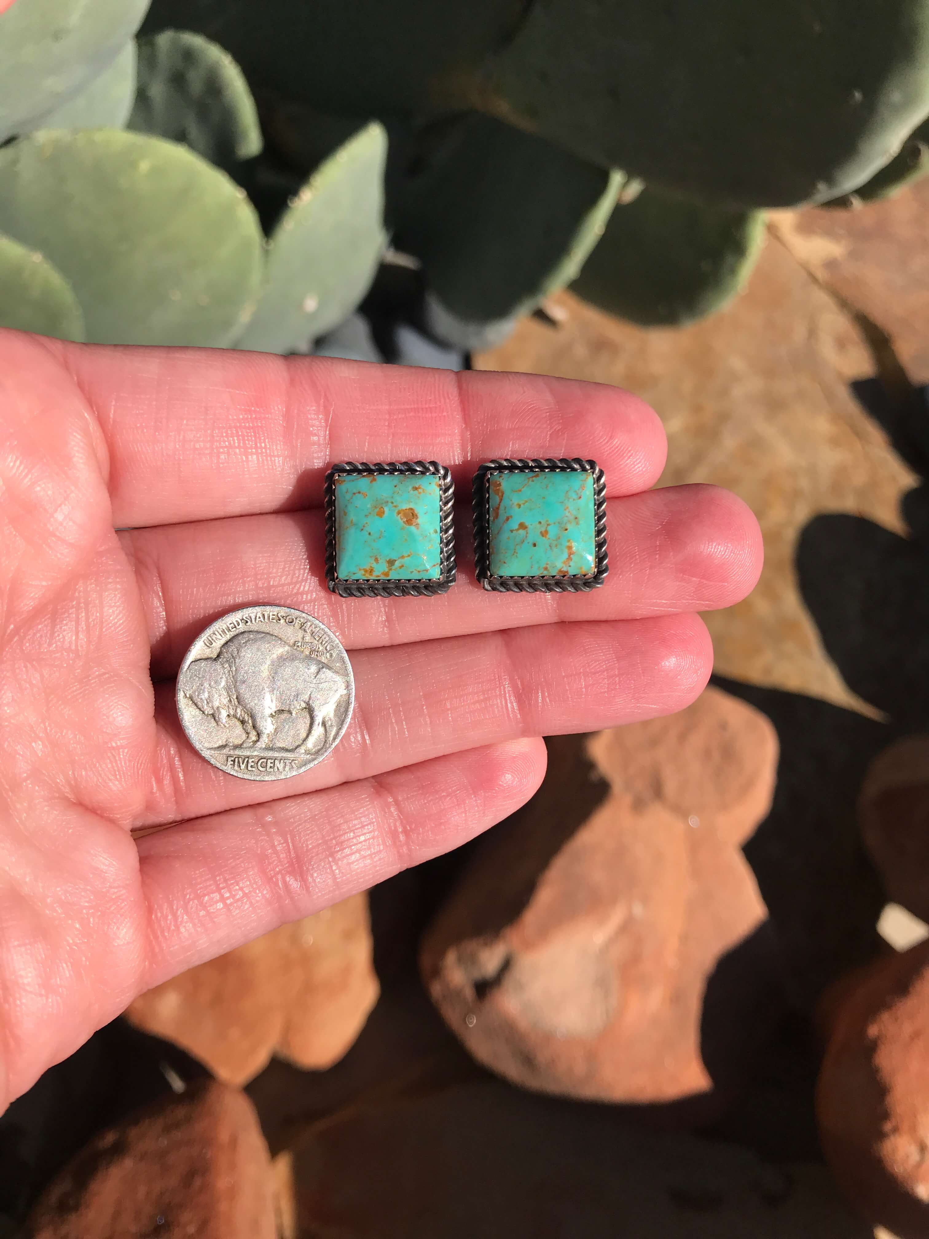 The Turquoise Studs, 29-Earrings-Calli Co., Turquoise and Silver Jewelry, Native American Handmade, Zuni Tribe, Navajo Tribe, Brock Texas