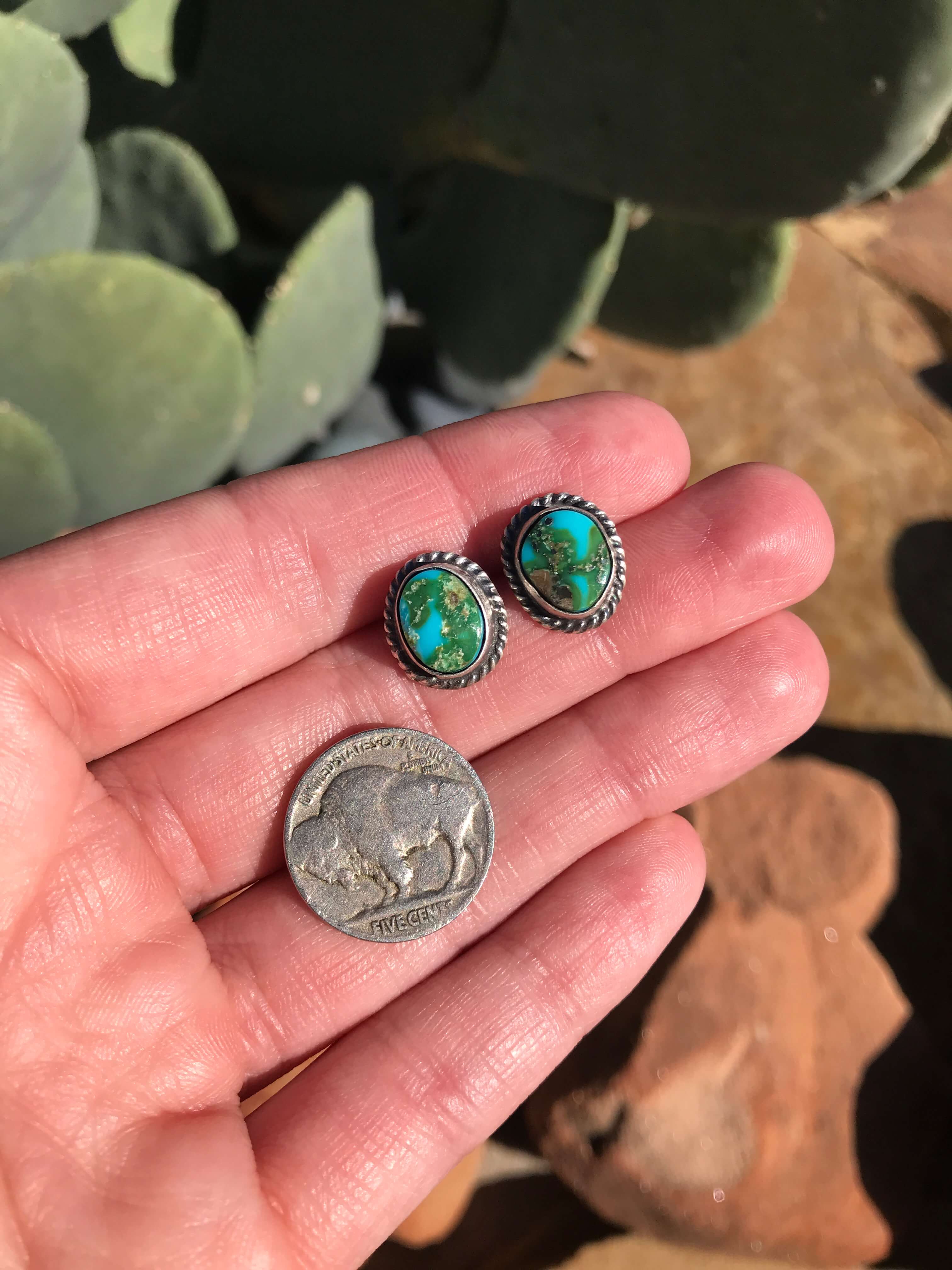 The Sonoran Gold Studs, 9-Earrings-Calli Co., Turquoise and Silver Jewelry, Native American Handmade, Zuni Tribe, Navajo Tribe, Brock Texas