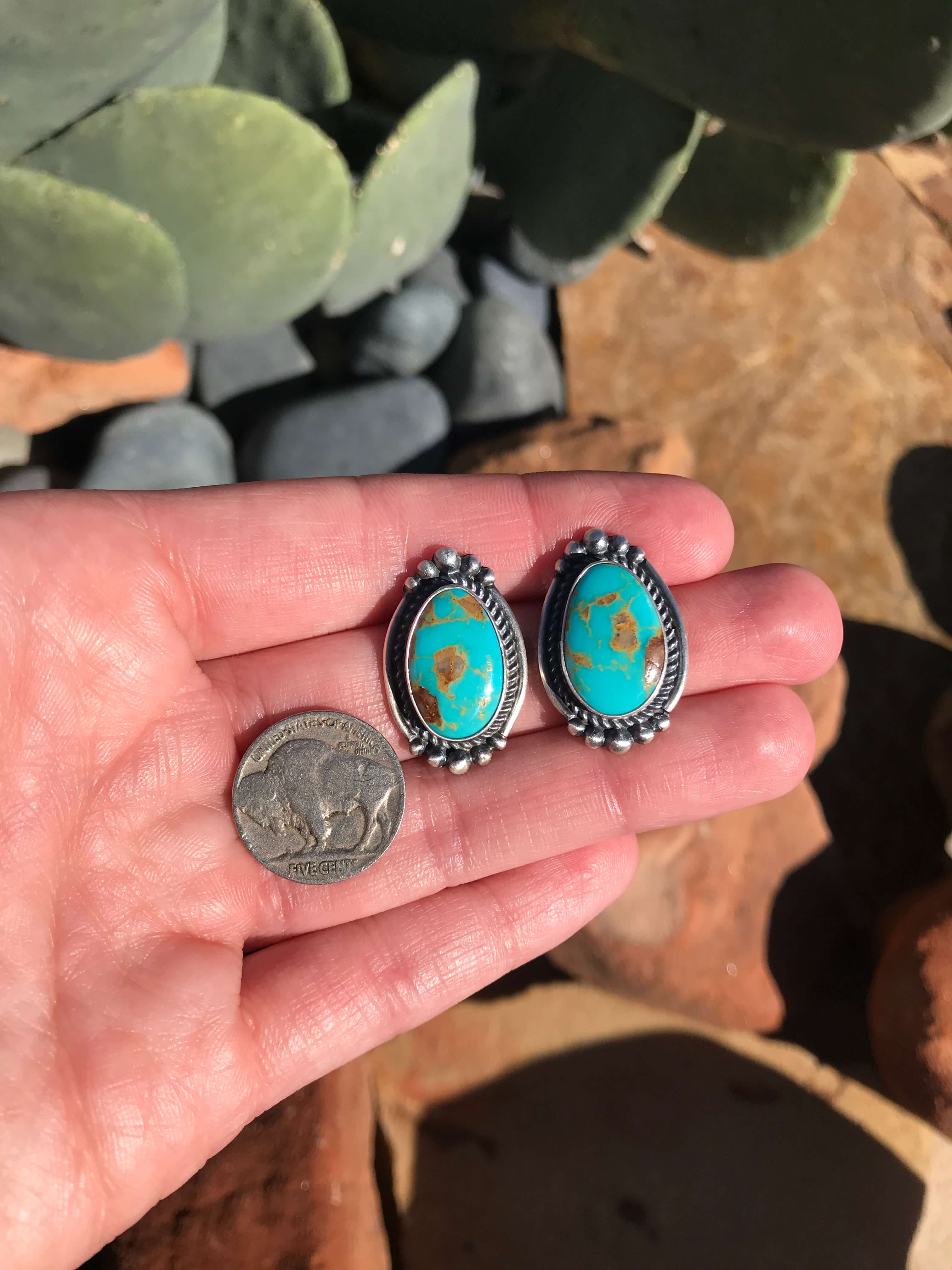 The Turquoise Studs, 8-Earrings-Calli Co., Turquoise and Silver Jewelry, Native American Handmade, Zuni Tribe, Navajo Tribe, Brock Texas