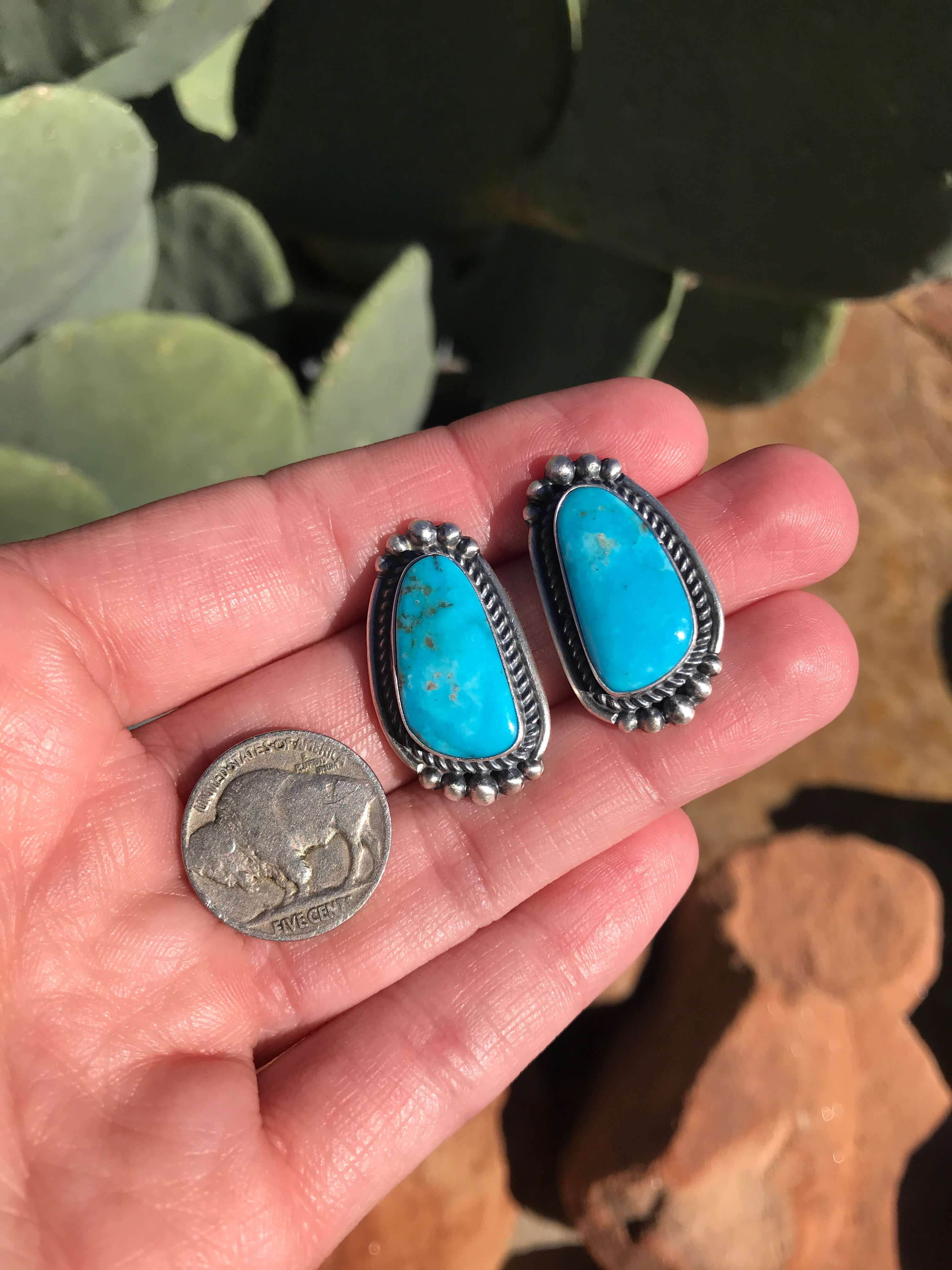 The Turquoise Studs, 8-Earrings-Calli Co., Turquoise and Silver Jewelry, Native American Handmade, Zuni Tribe, Navajo Tribe, Brock Texas