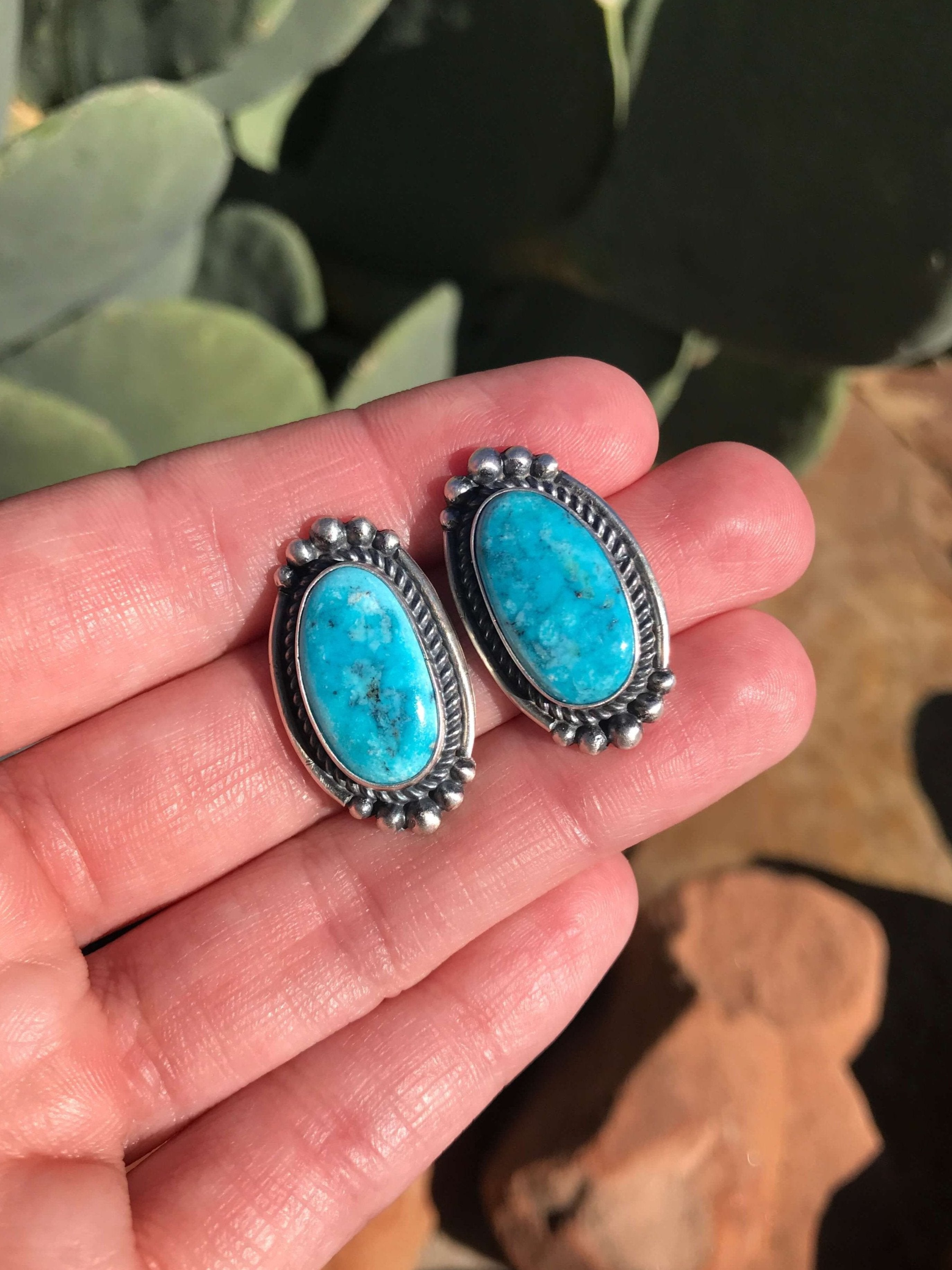 The Turquoise Studs, 10-Earrings-Calli Co., Turquoise and Silver Jewelry, Native American Handmade, Zuni Tribe, Navajo Tribe, Brock Texas