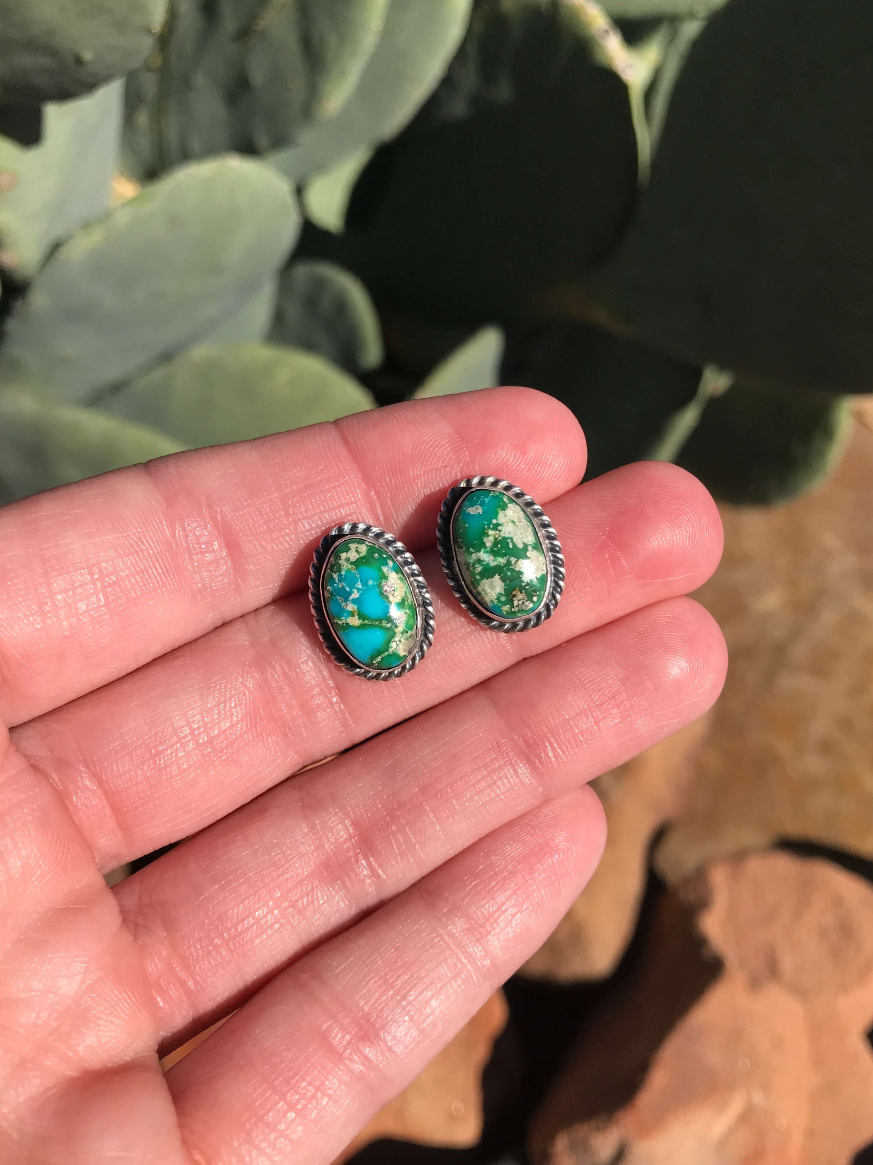 The Turquoise Studs, 5-Earrings-Calli Co., Turquoise and Silver Jewelry, Native American Handmade, Zuni Tribe, Navajo Tribe, Brock Texas