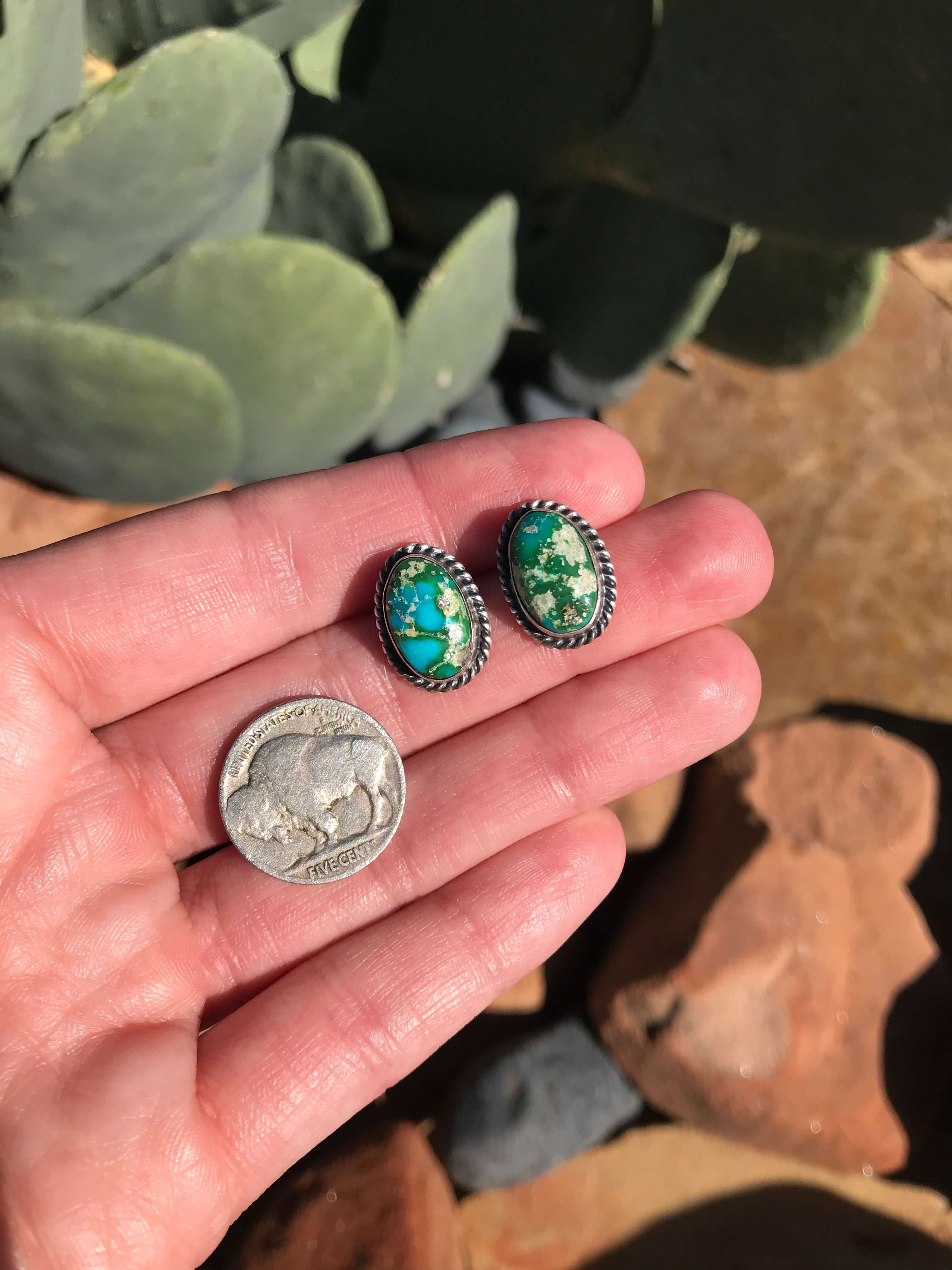 The Turquoise Studs, 5-Earrings-Calli Co., Turquoise and Silver Jewelry, Native American Handmade, Zuni Tribe, Navajo Tribe, Brock Texas