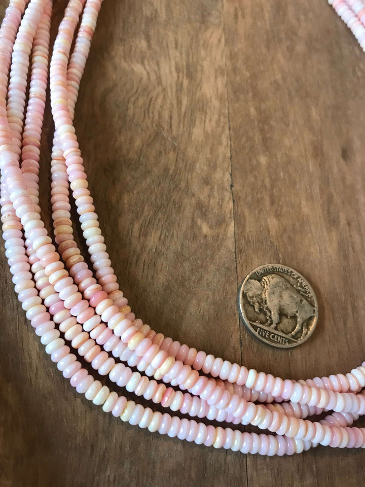 The 5 Strand Pink Conch Necklace-Necklaces-Calli Co., Turquoise and Silver Jewelry, Native American Handmade, Zuni Tribe, Navajo Tribe, Brock Texas