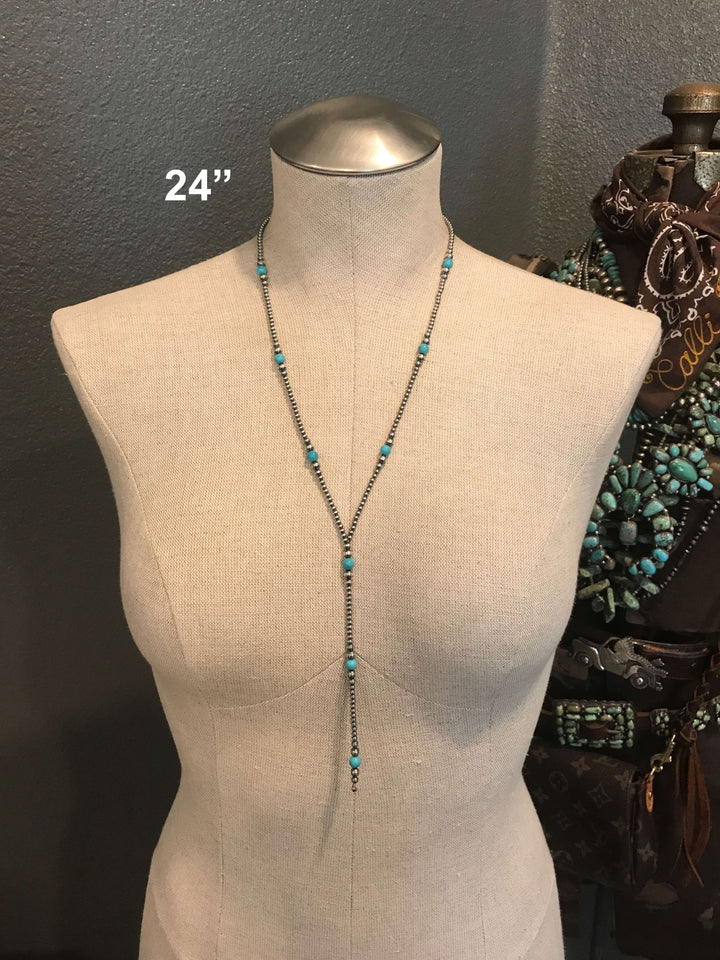 The Callison Lariat-Necklaces-Calli Co., Turquoise and Silver Jewelry, Native American Handmade, Zuni Tribe, Navajo Tribe, Brock Texas
