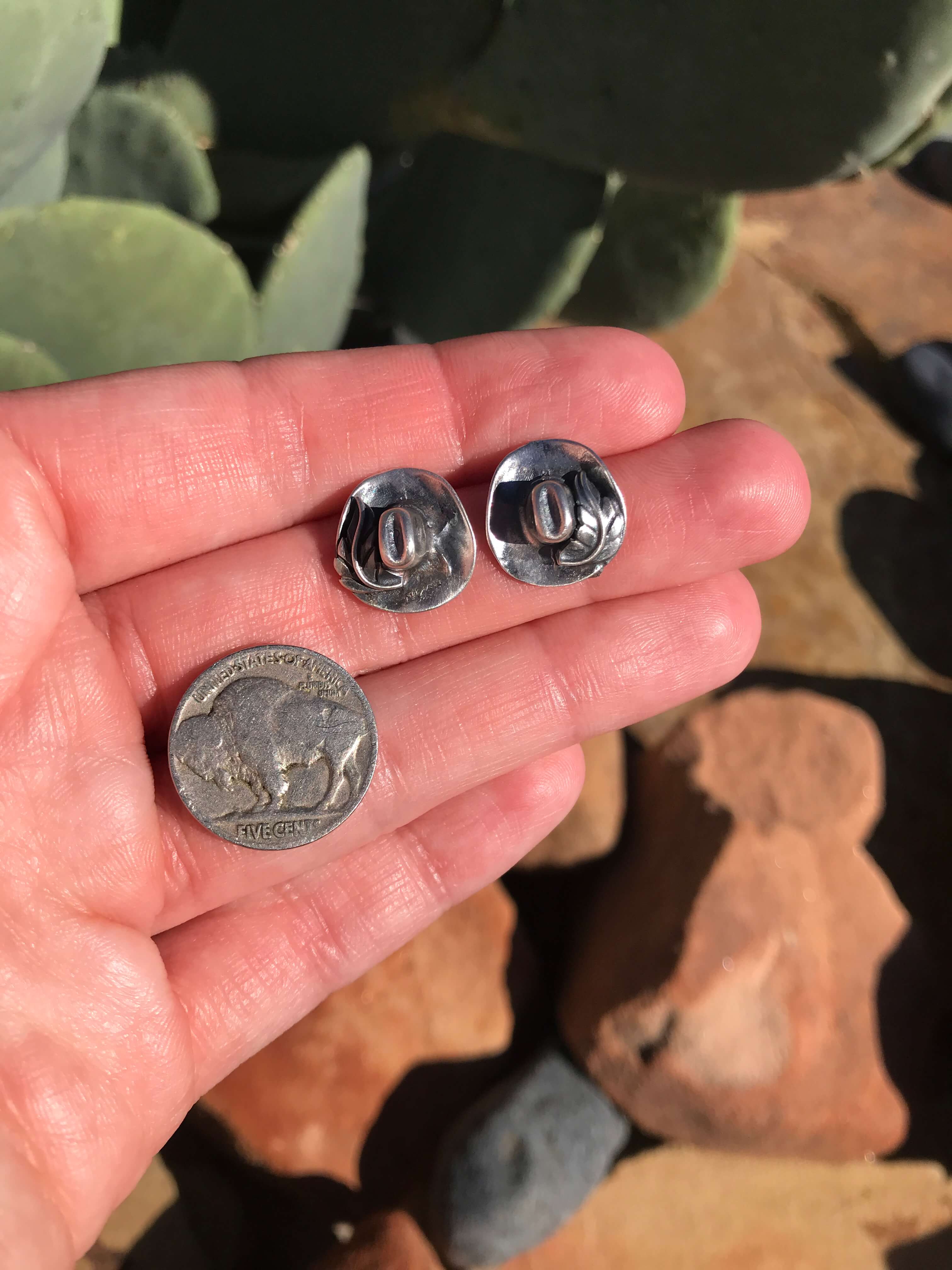 The Yee-Haw Sterling Studs-Earrings-Calli Co., Turquoise and Silver Jewelry, Native American Handmade, Zuni Tribe, Navajo Tribe, Brock Texas