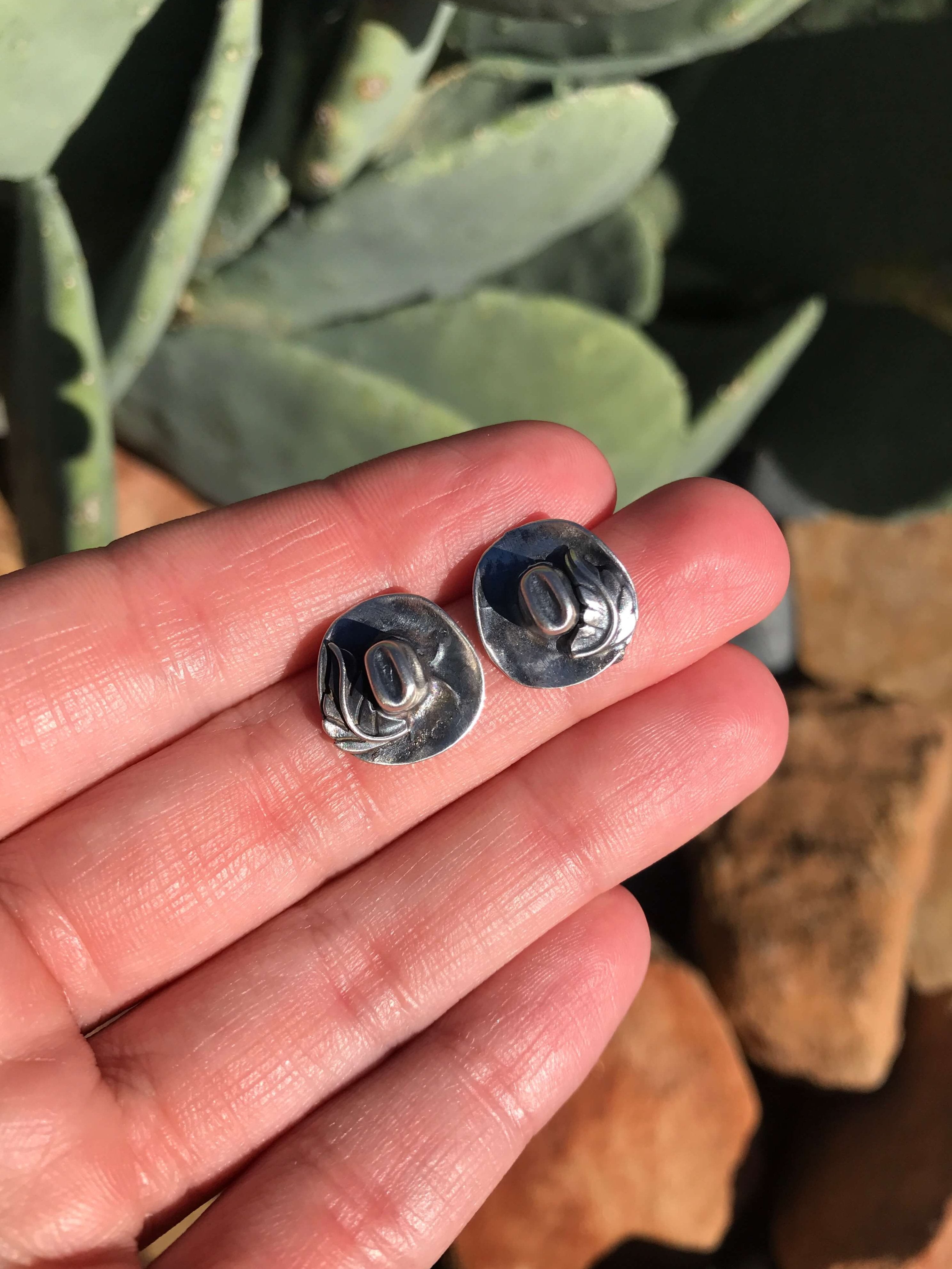 The Yee-Haw Sterling Studs-Earrings-Calli Co., Turquoise and Silver Jewelry, Native American Handmade, Zuni Tribe, Navajo Tribe, Brock Texas