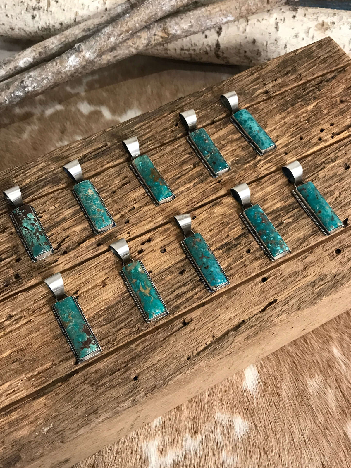 The Bighorn Turquoise Bar Pendants-Pendants-Calli Co., Turquoise and Silver Jewelry, Native American Handmade, Zuni Tribe, Navajo Tribe, Brock Texas