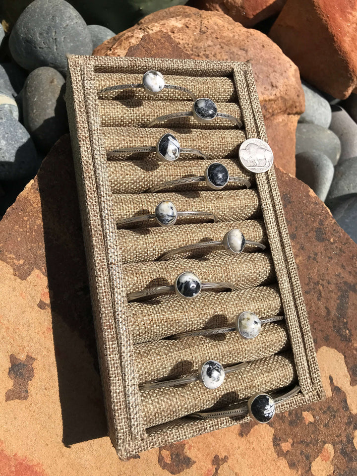 The Topawa White Buffalo Cuffs-Bracelets & Cuffs-Calli Co., Turquoise and Silver Jewelry, Native American Handmade, Zuni Tribe, Navajo Tribe, Brock Texas