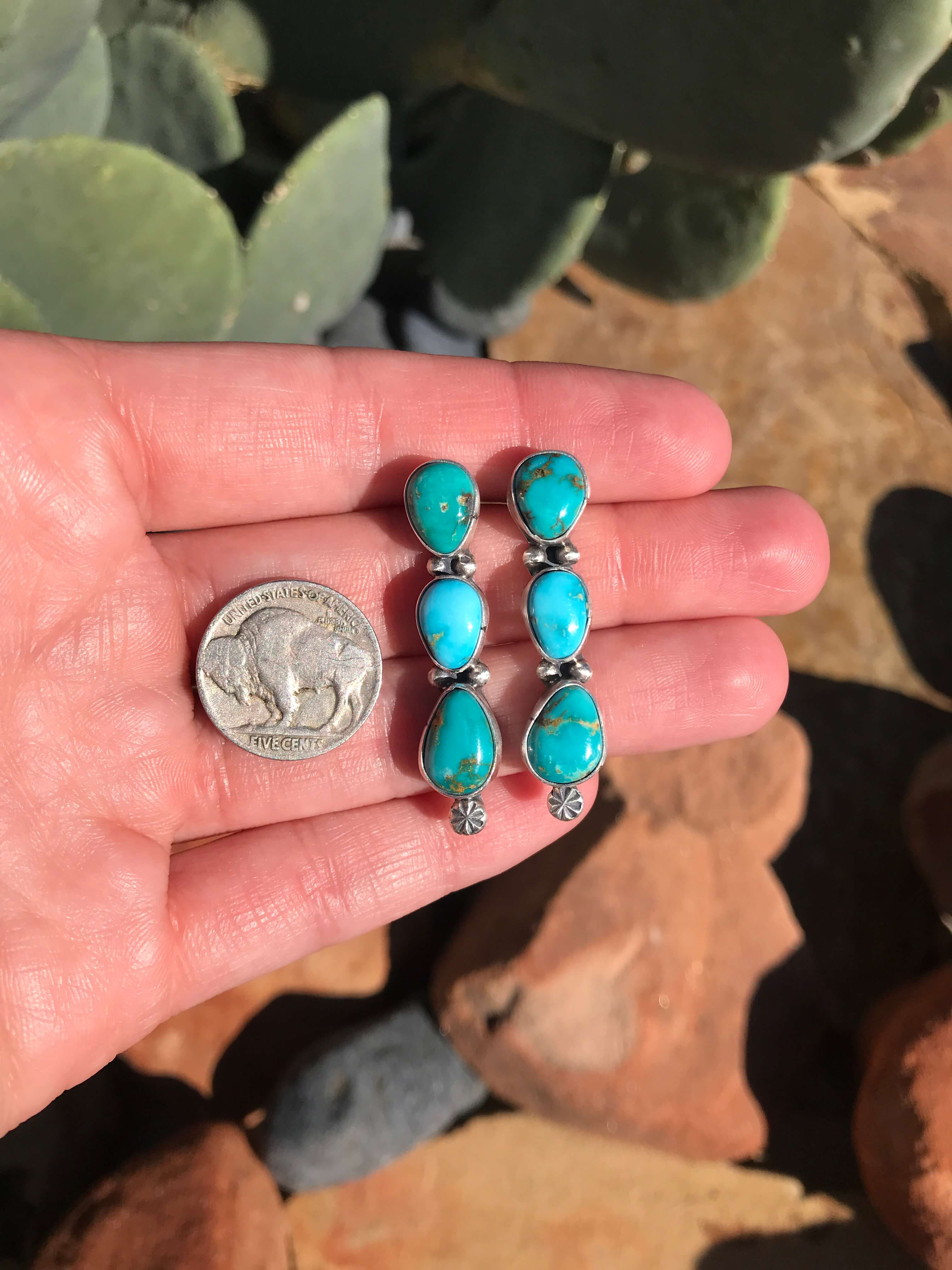 The Tarryall Turquoise Earrings, 2-Earrings-Calli Co., Turquoise and Silver Jewelry, Native American Handmade, Zuni Tribe, Navajo Tribe, Brock Texas