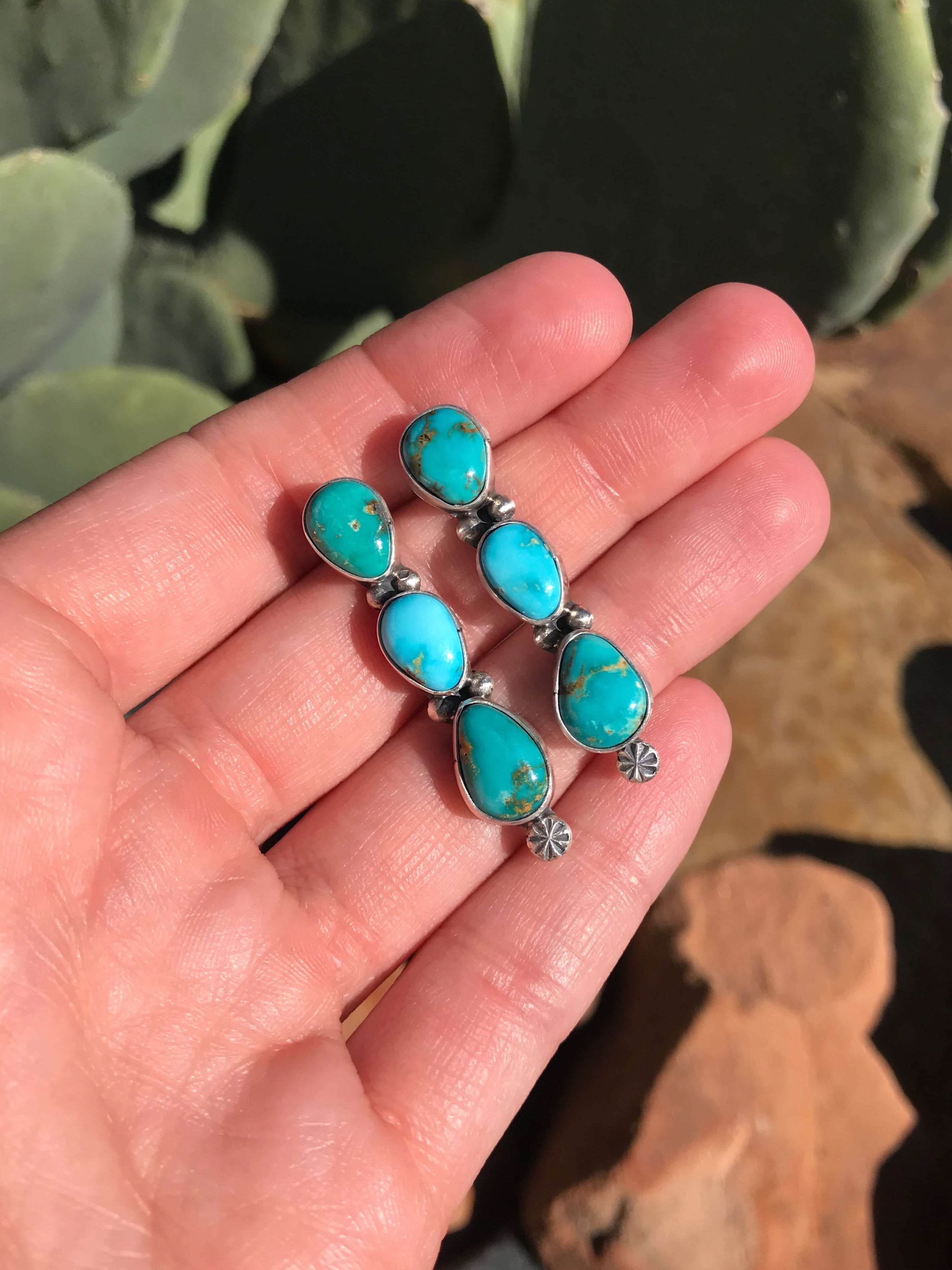 The Tarryall Turquoise Earrings, 2-Earrings-Calli Co., Turquoise and Silver Jewelry, Native American Handmade, Zuni Tribe, Navajo Tribe, Brock Texas