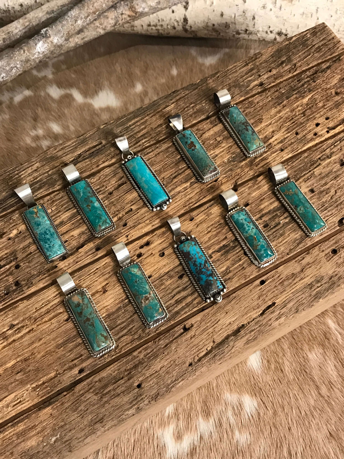 The Bighorn Turquoise Bar Pendants-Pendants-Calli Co., Turquoise and Silver Jewelry, Native American Handmade, Zuni Tribe, Navajo Tribe, Brock Texas