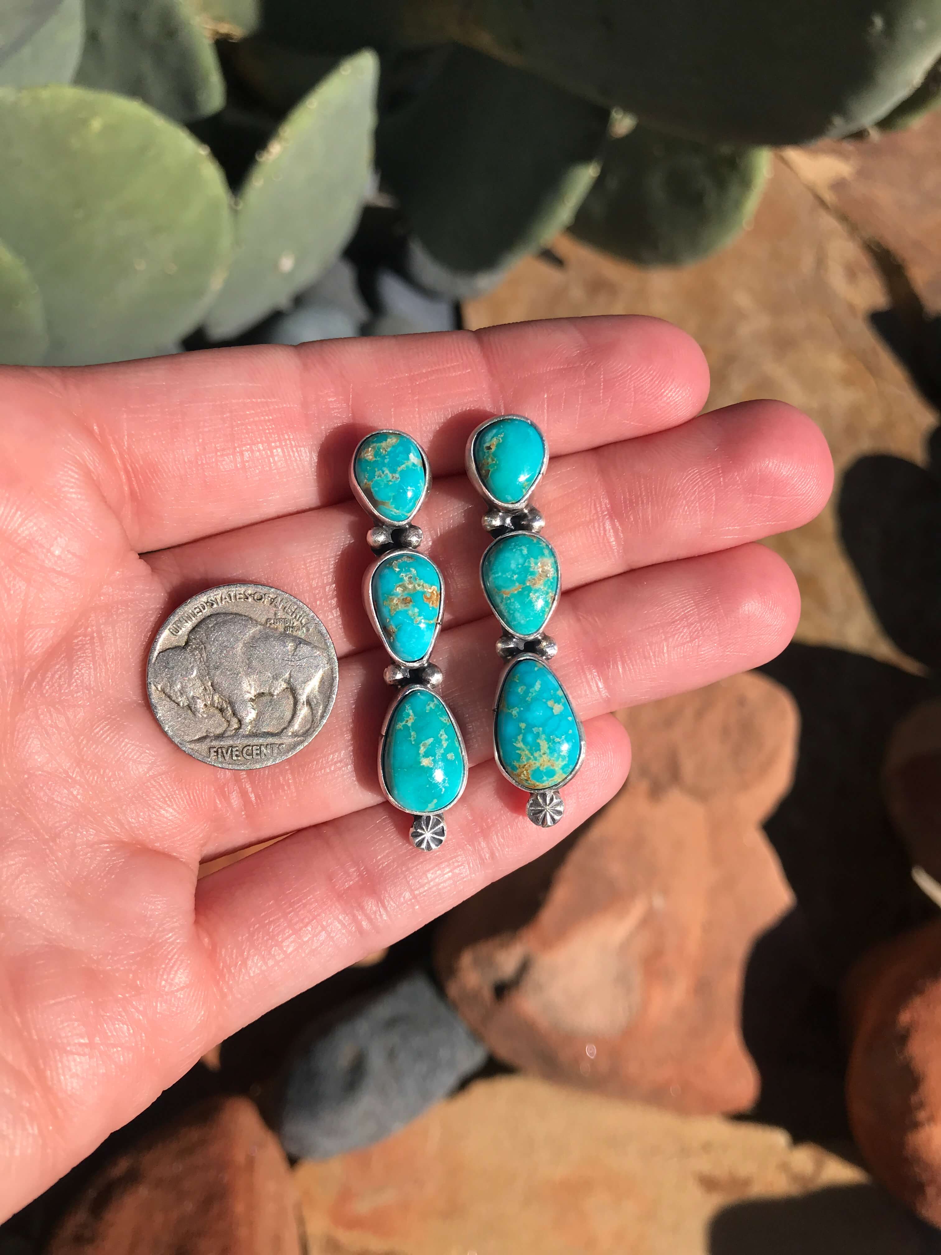 The Tarryall Turquoise Earrings, 6-Earrings-Calli Co., Turquoise and Silver Jewelry, Native American Handmade, Zuni Tribe, Navajo Tribe, Brock Texas