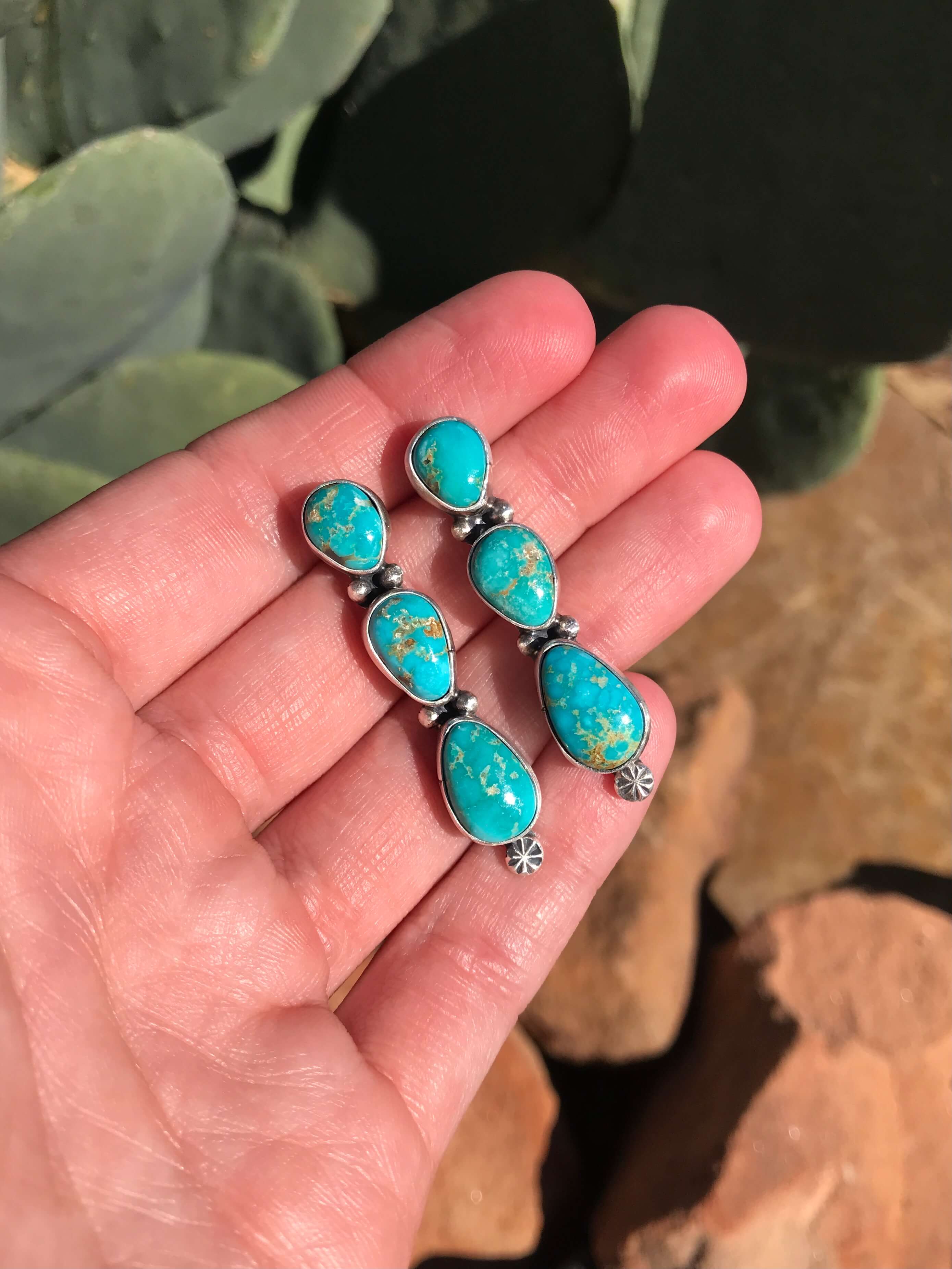 The Tarryall Turquoise Earrings, 6-Earrings-Calli Co., Turquoise and Silver Jewelry, Native American Handmade, Zuni Tribe, Navajo Tribe, Brock Texas