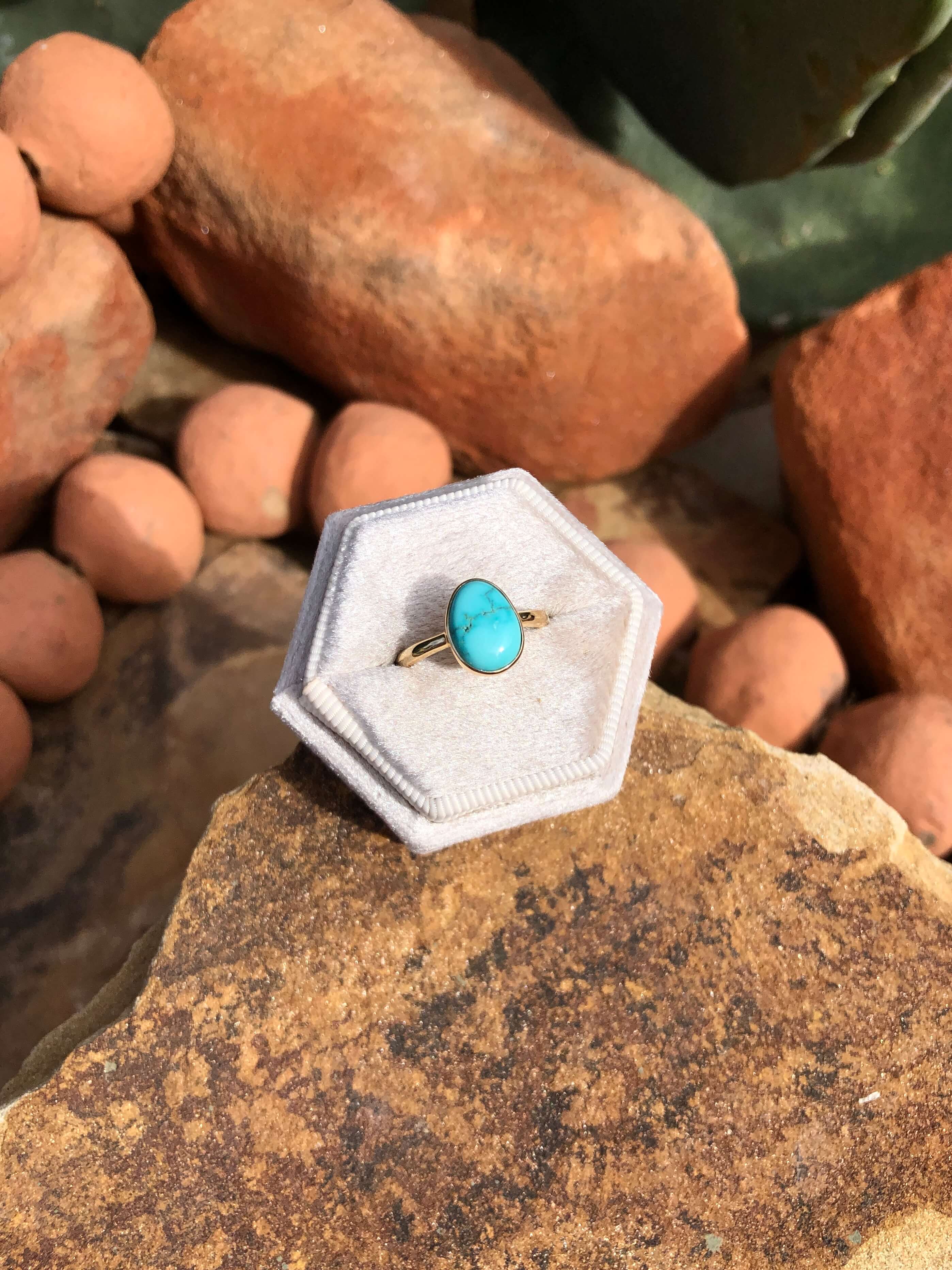 The London 14k and Turquoise Ring 17, Sz 6-Rings-Calli Co., Turquoise and Silver Jewelry, Native American Handmade, Zuni Tribe, Navajo Tribe, Brock Texas