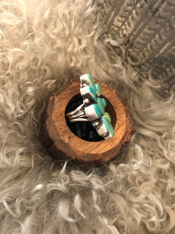 The Keokee Turquoise Cluster Ring 2, Sz 7.5-Rings-Calli Co., Turquoise and Silver Jewelry, Native American Handmade, Zuni Tribe, Navajo Tribe, Brock Texas
