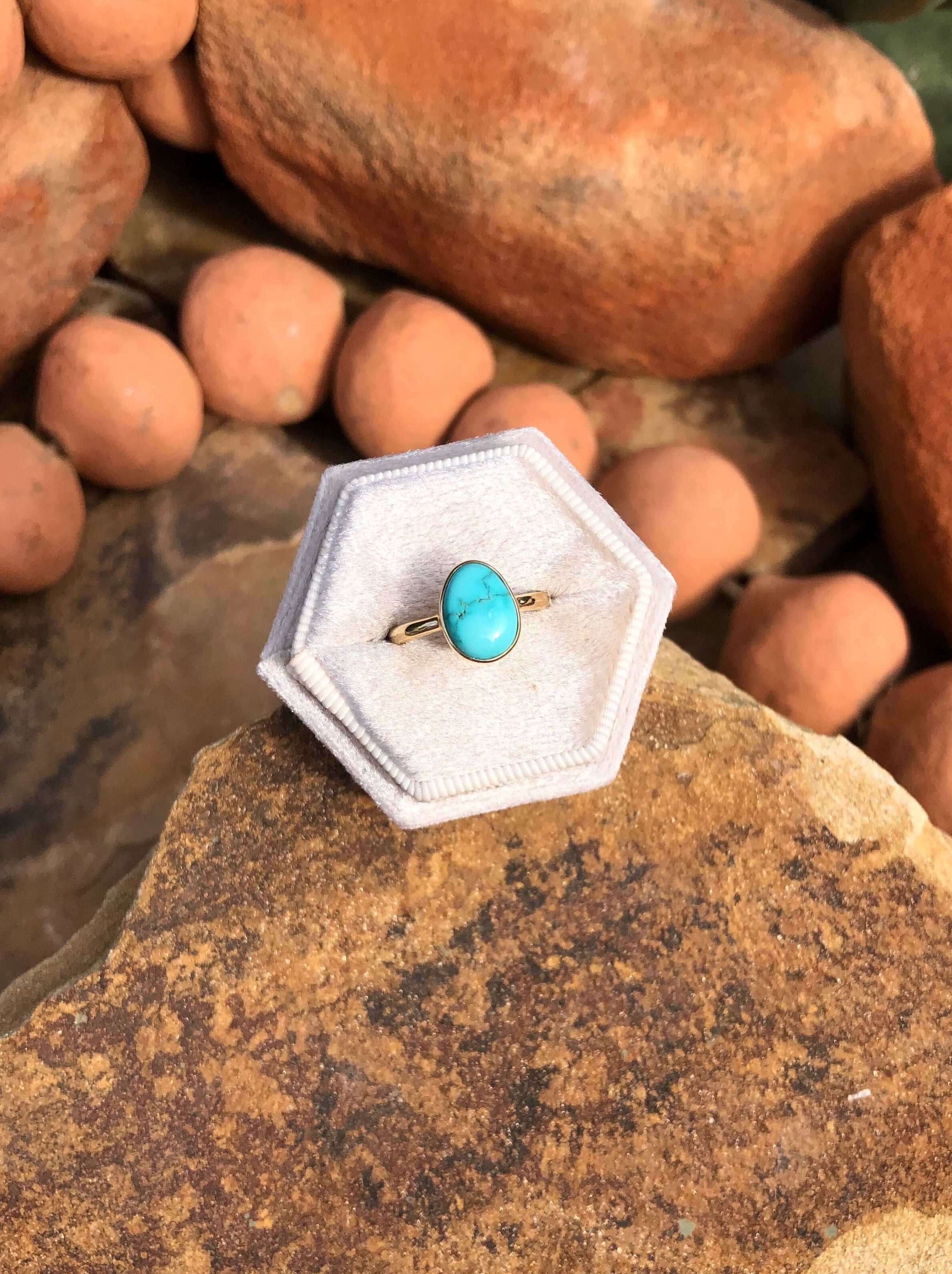 The London 14k and Turquoise Ring 17, Sz 6-Rings-Calli Co., Turquoise and Silver Jewelry, Native American Handmade, Zuni Tribe, Navajo Tribe, Brock Texas