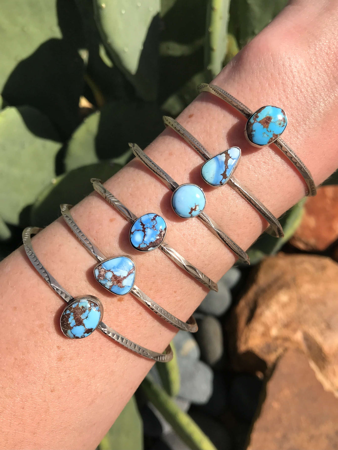 The Tetlin Golden Hills Turquoise Cuffs-Bracelets & Cuffs-Calli Co., Turquoise and Silver Jewelry, Native American Handmade, Zuni Tribe, Navajo Tribe, Brock Texas