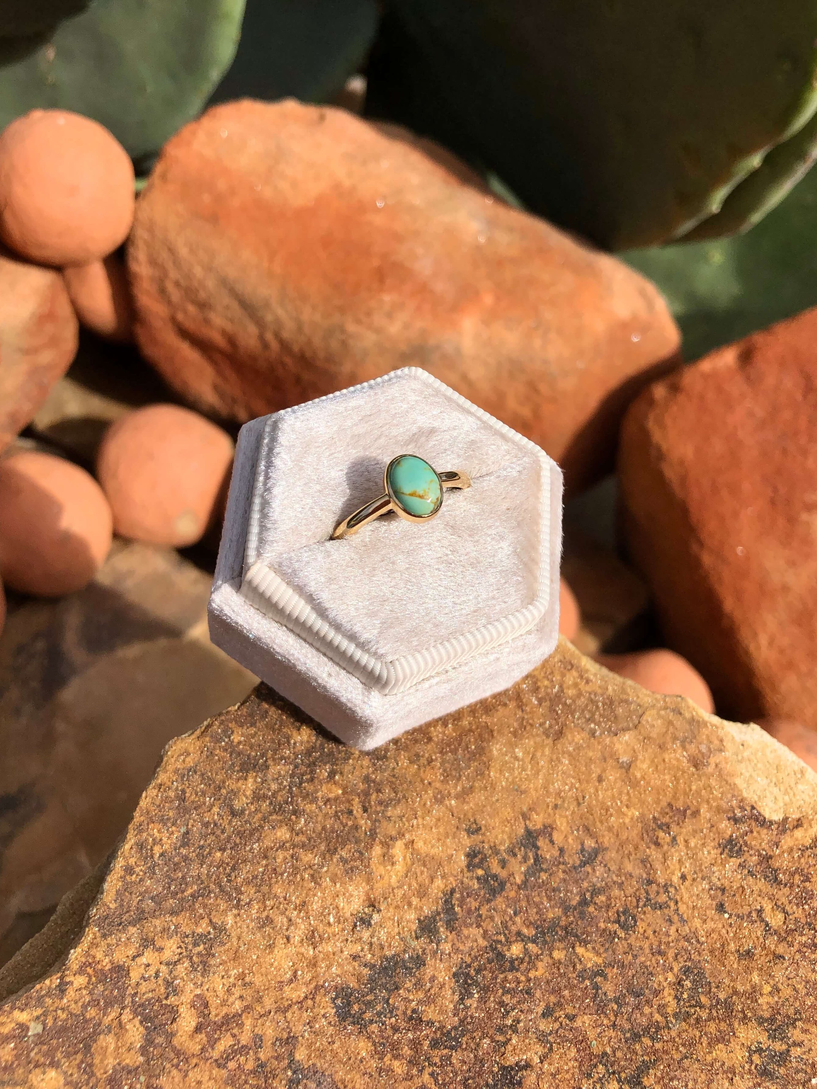 The London 14k and Turquoise Ring 15, Sz 7-Rings-Calli Co., Turquoise and Silver Jewelry, Native American Handmade, Zuni Tribe, Navajo Tribe, Brock Texas