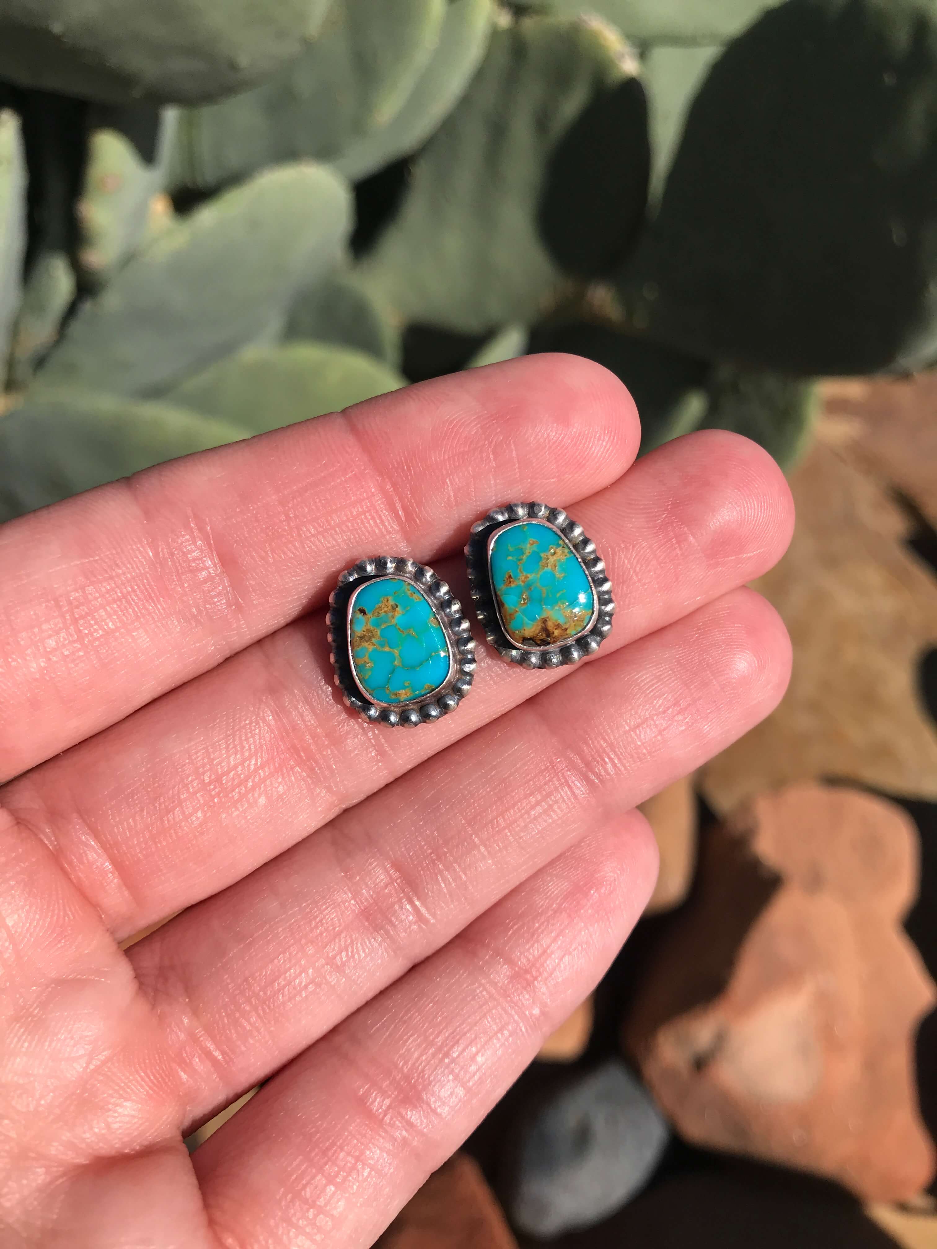 The Turquoise Studs, 21-Earrings-Calli Co., Turquoise and Silver Jewelry, Native American Handmade, Zuni Tribe, Navajo Tribe, Brock Texas