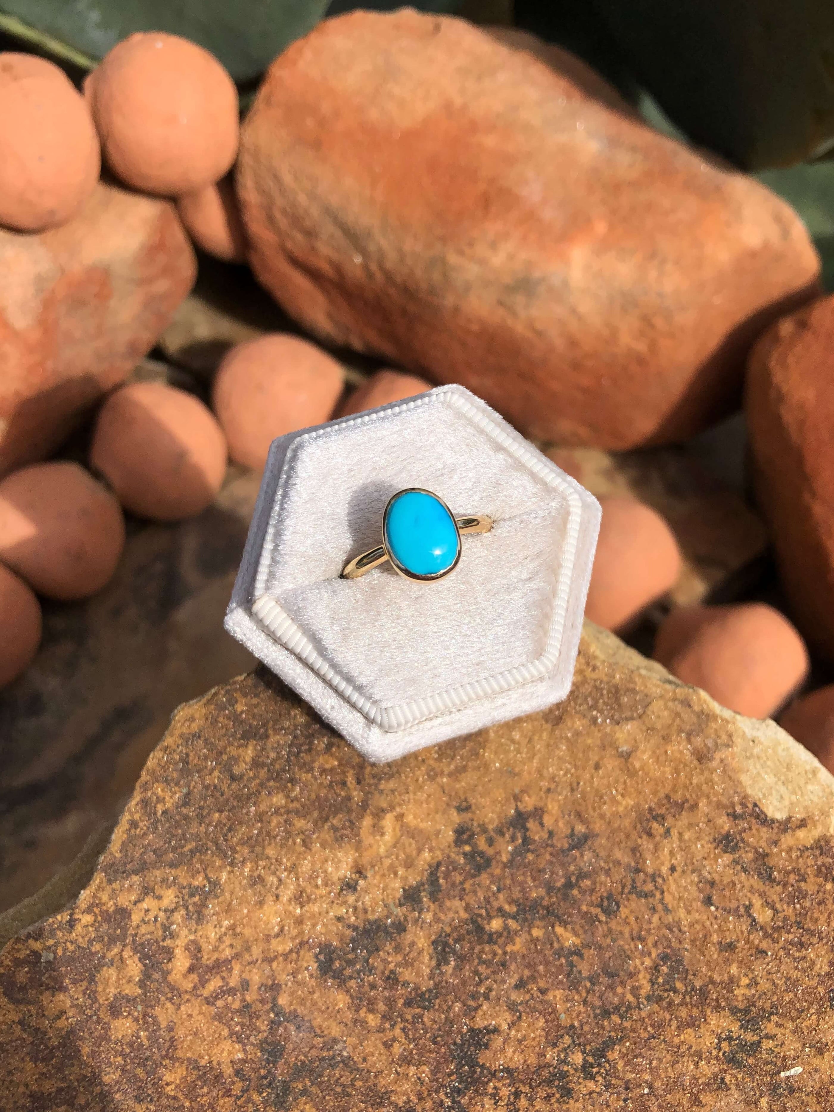 The London 14k and Turquoise Ring 19, Sz 7-Rings-Calli Co., Turquoise and Silver Jewelry, Native American Handmade, Zuni Tribe, Navajo Tribe, Brock Texas