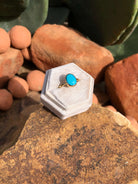 The London 14k and Turquoise Ring 19, Sz 7-Rings-Calli Co., Turquoise and Silver Jewelry, Native American Handmade, Zuni Tribe, Navajo Tribe, Brock Texas