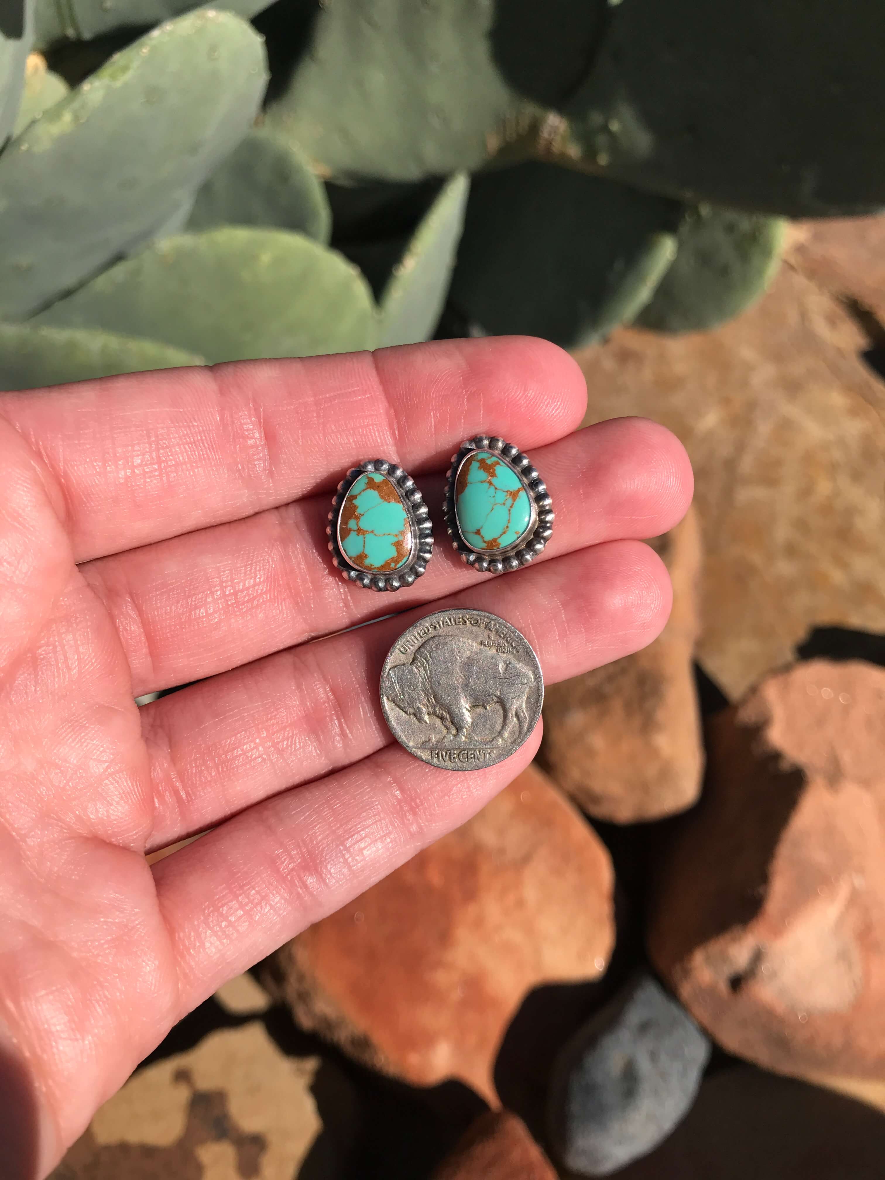 The Turquoise Studs, 4-Earrings-Calli Co., Turquoise and Silver Jewelry, Native American Handmade, Zuni Tribe, Navajo Tribe, Brock Texas