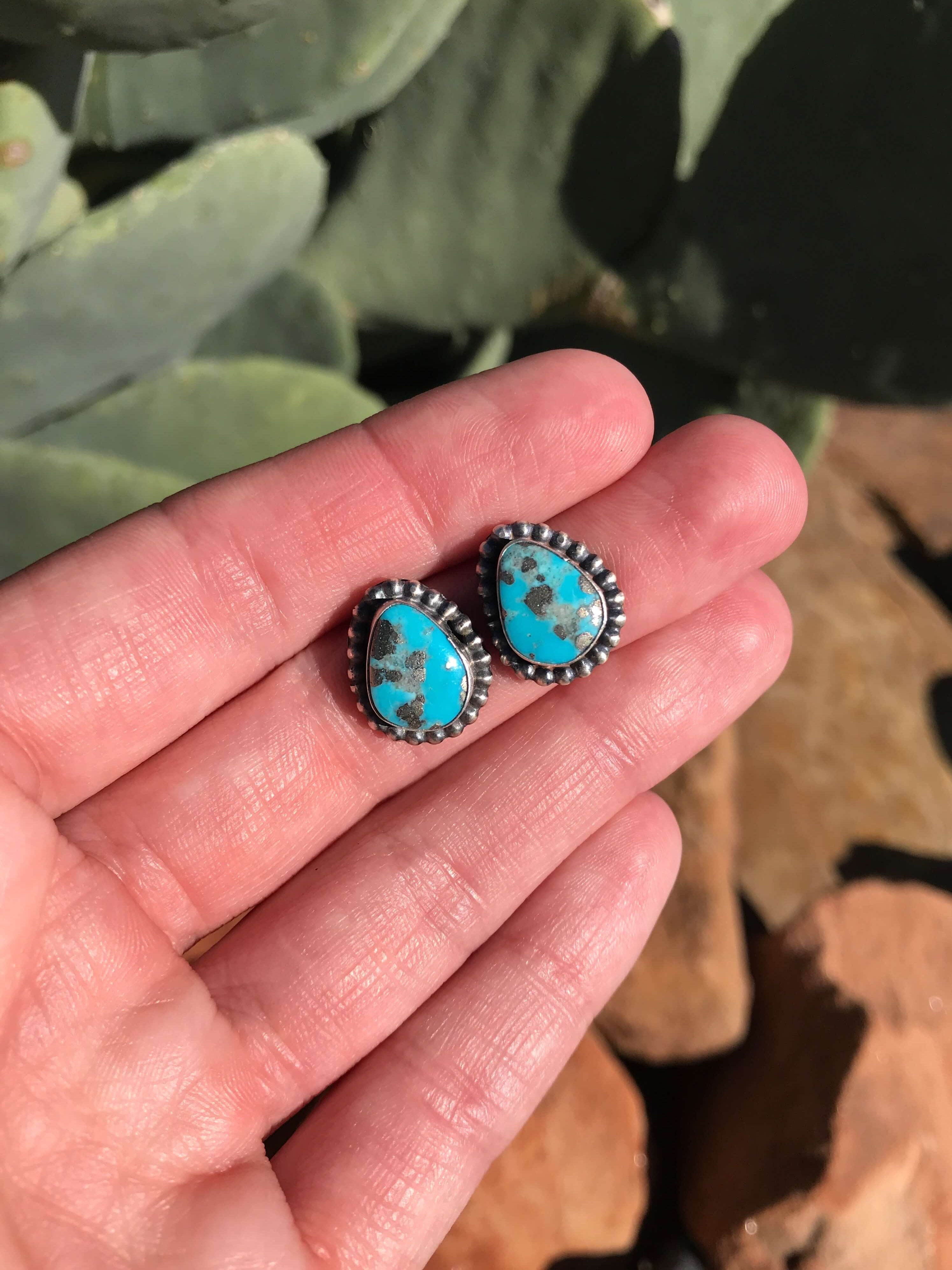 The Turquoise Studs, 12-Earrings-Calli Co., Turquoise and Silver Jewelry, Native American Handmade, Zuni Tribe, Navajo Tribe, Brock Texas