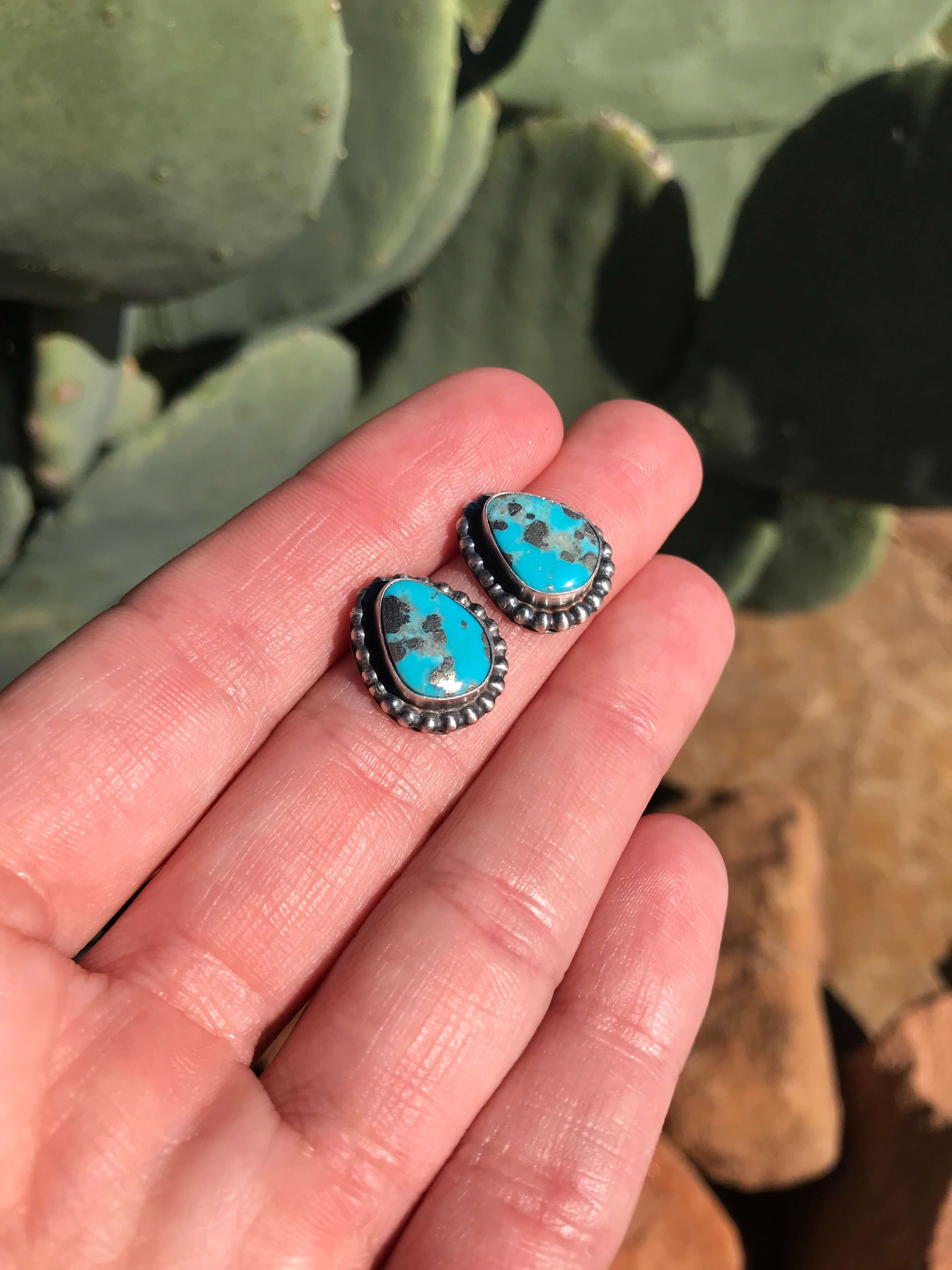 The Turquoise Studs, 12-Earrings-Calli Co., Turquoise and Silver Jewelry, Native American Handmade, Zuni Tribe, Navajo Tribe, Brock Texas