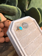 The London 14k and Turquoise Ring 19, Sz 7-Rings-Calli Co., Turquoise and Silver Jewelry, Native American Handmade, Zuni Tribe, Navajo Tribe, Brock Texas