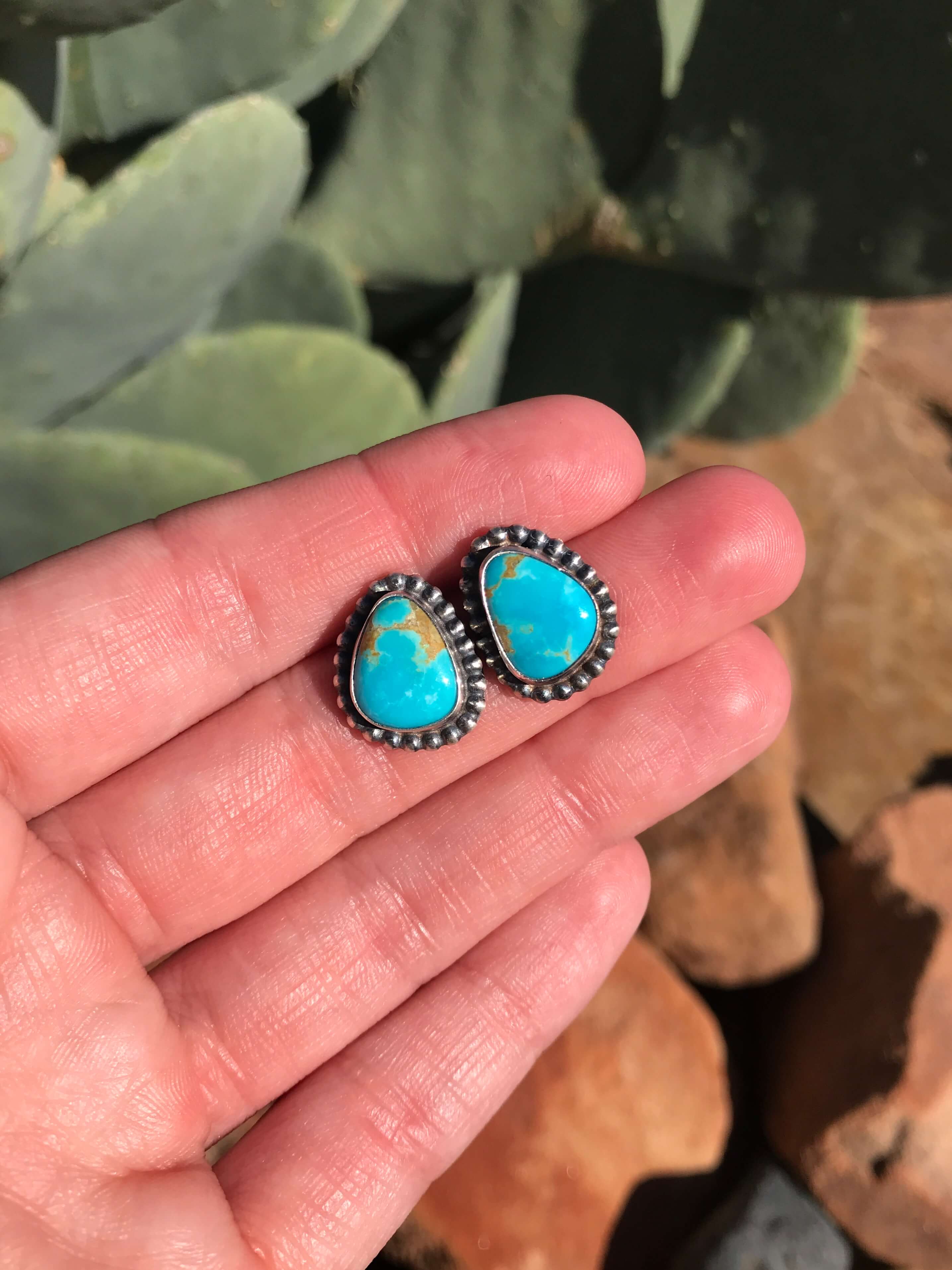 The Turquoise Studs, 17-Earrings-Calli Co., Turquoise and Silver Jewelry, Native American Handmade, Zuni Tribe, Navajo Tribe, Brock Texas