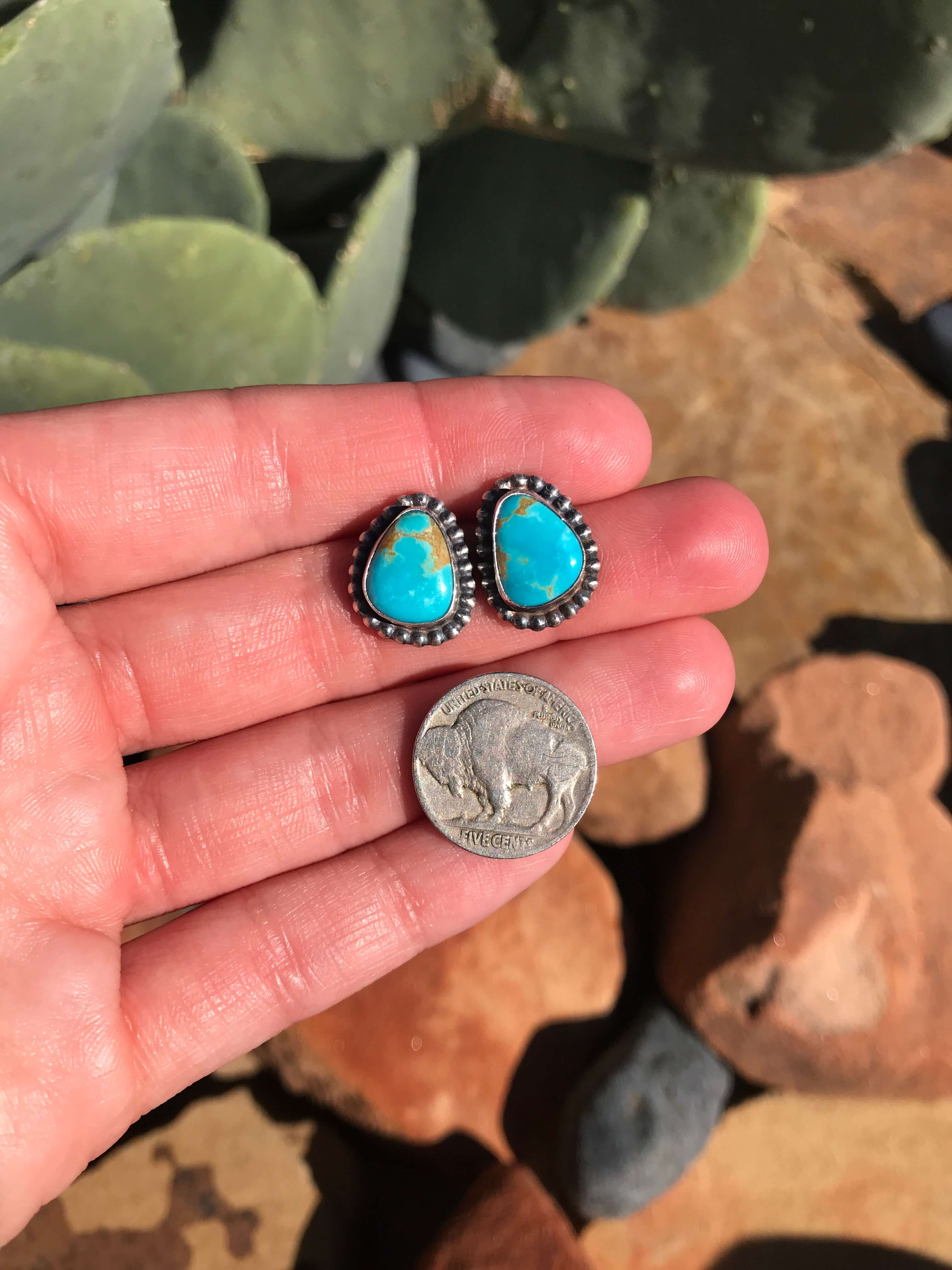 The Turquoise Studs, 17-Earrings-Calli Co., Turquoise and Silver Jewelry, Native American Handmade, Zuni Tribe, Navajo Tribe, Brock Texas