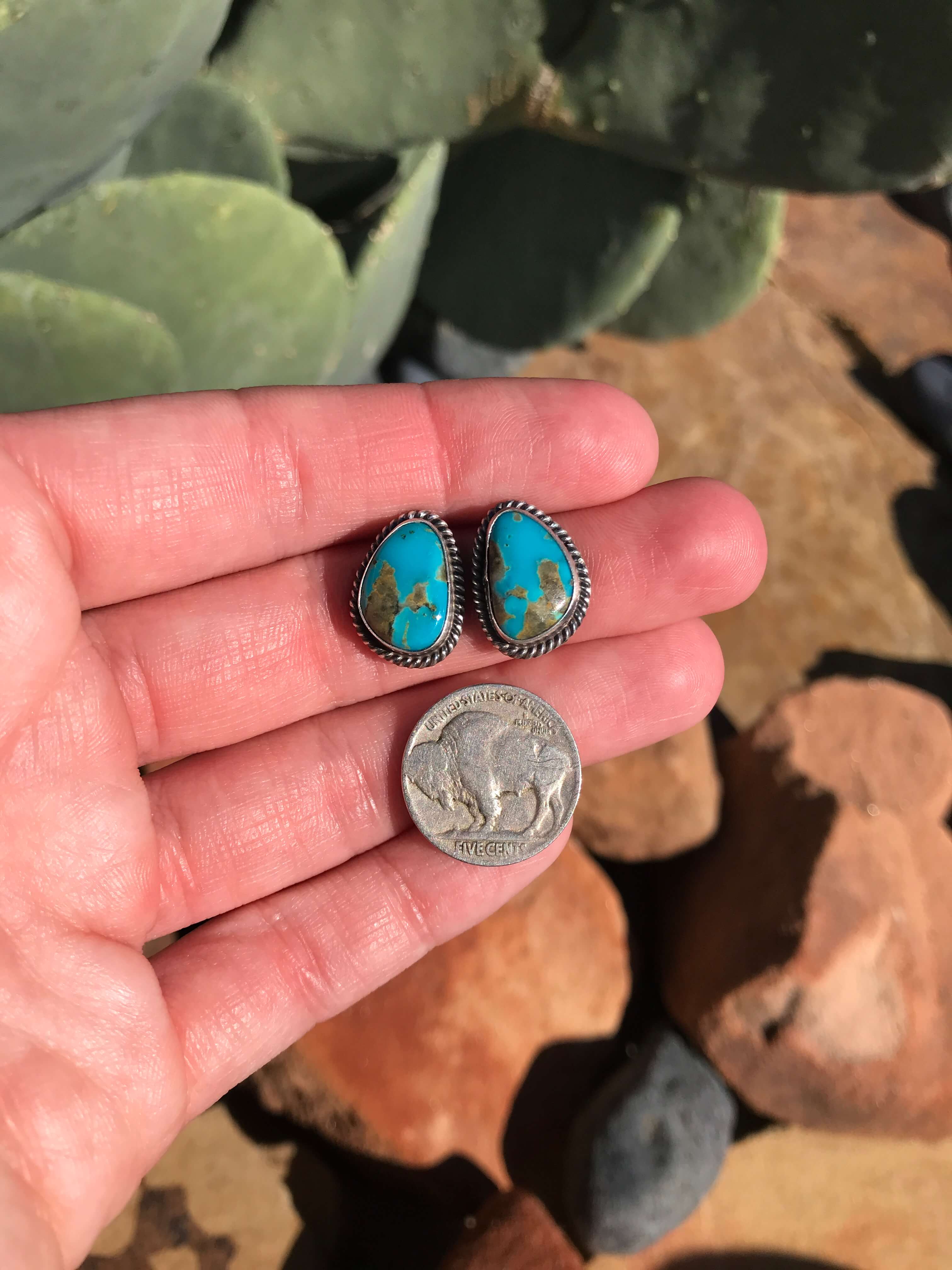 The Turquoise Studs, 15-Earrings-Calli Co., Turquoise and Silver Jewelry, Native American Handmade, Zuni Tribe, Navajo Tribe, Brock Texas