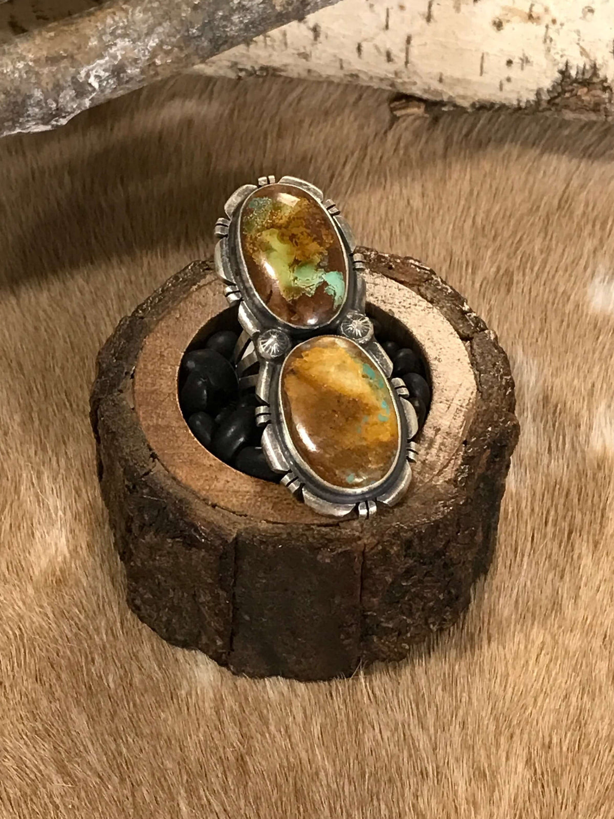 The Velarde Ring, 2-Rings-Calli Co., Turquoise and Silver Jewelry, Native American Handmade, Zuni Tribe, Navajo Tribe, Brock Texas