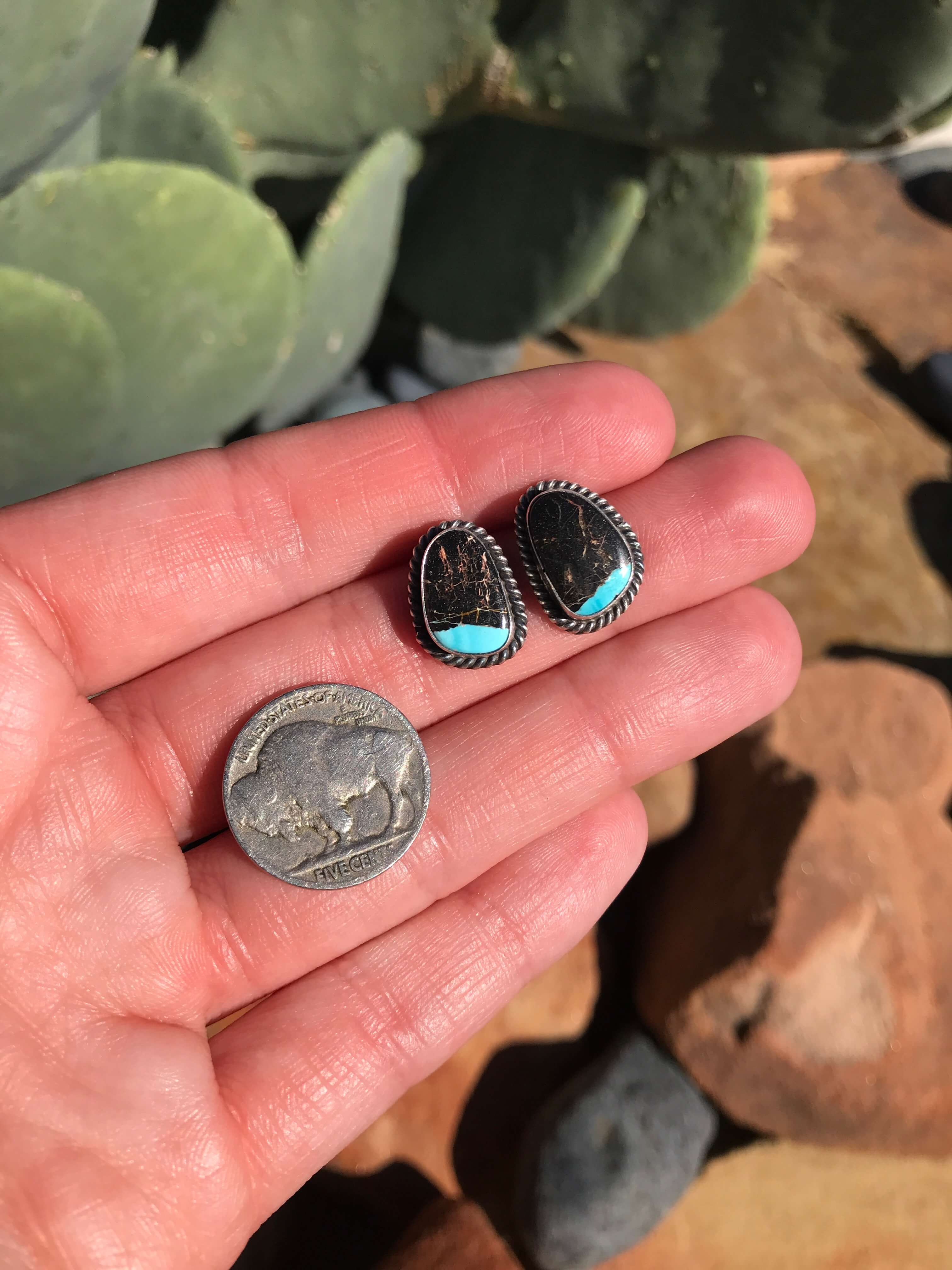 The Turquoise Studs, 23-Earrings-Calli Co., Turquoise and Silver Jewelry, Native American Handmade, Zuni Tribe, Navajo Tribe, Brock Texas