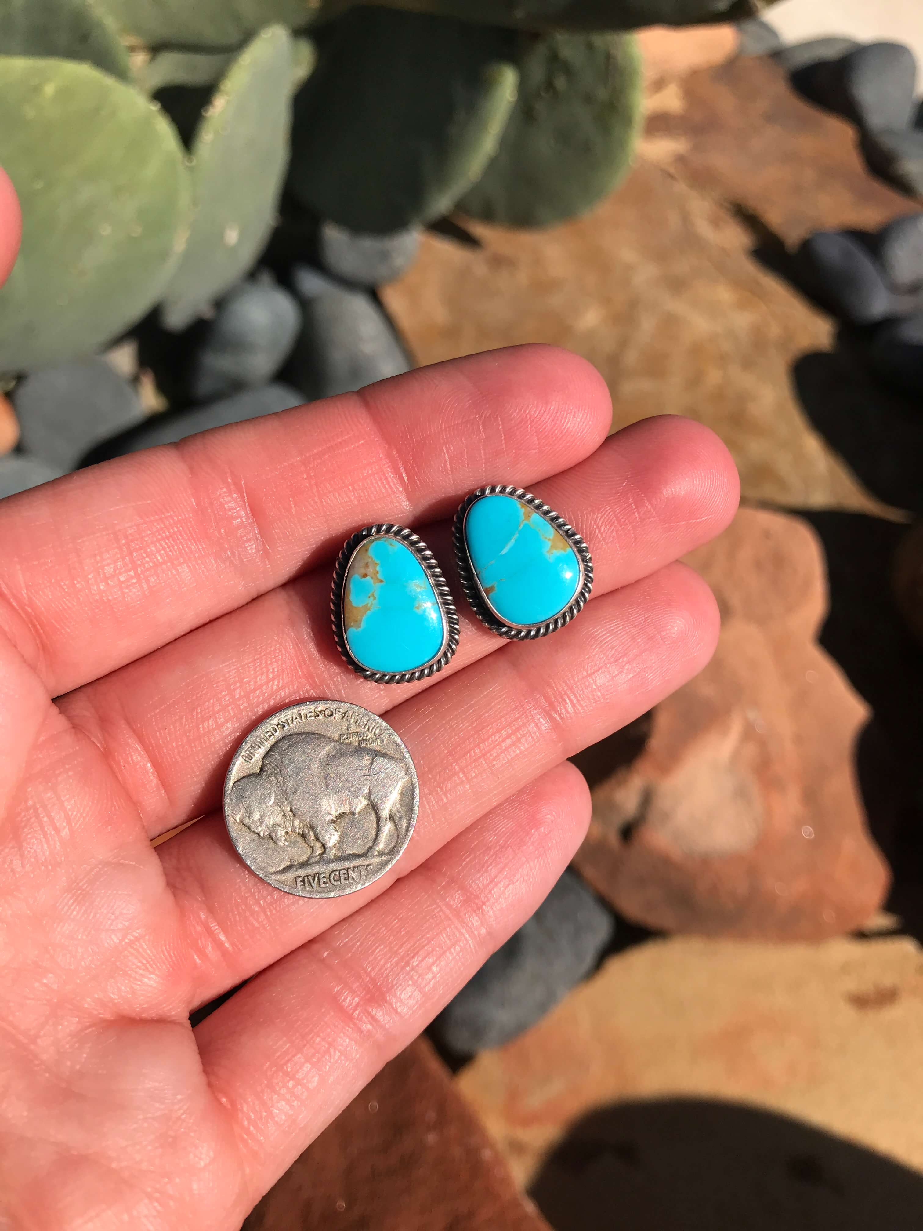 The Turquoise Studs, 22-Earrings-Calli Co., Turquoise and Silver Jewelry, Native American Handmade, Zuni Tribe, Navajo Tribe, Brock Texas