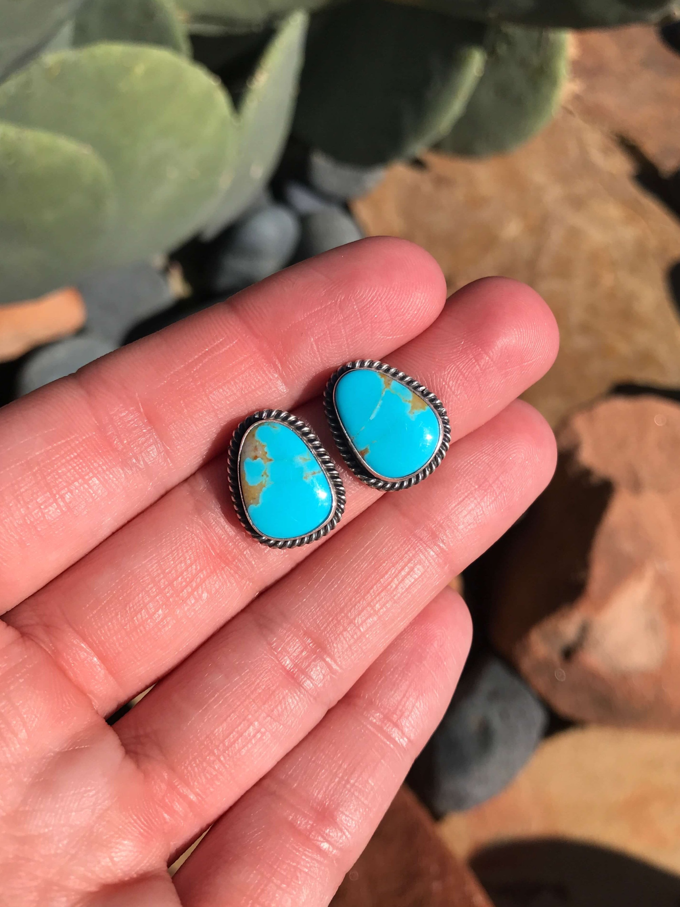 The Turquoise Studs, 22-Earrings-Calli Co., Turquoise and Silver Jewelry, Native American Handmade, Zuni Tribe, Navajo Tribe, Brock Texas