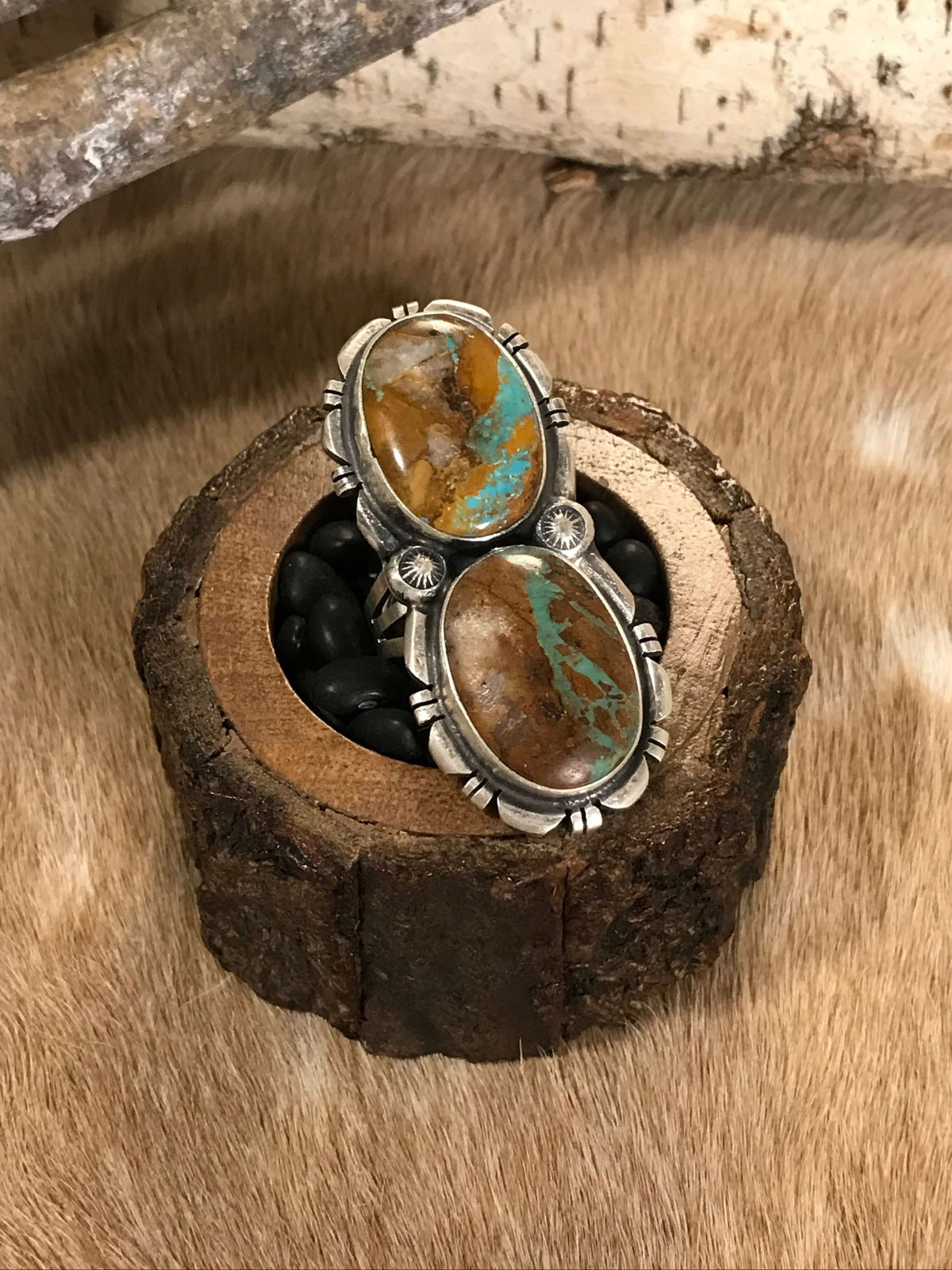 The Velarde Ring, 3-Rings-Calli Co., Turquoise and Silver Jewelry, Native American Handmade, Zuni Tribe, Navajo Tribe, Brock Texas