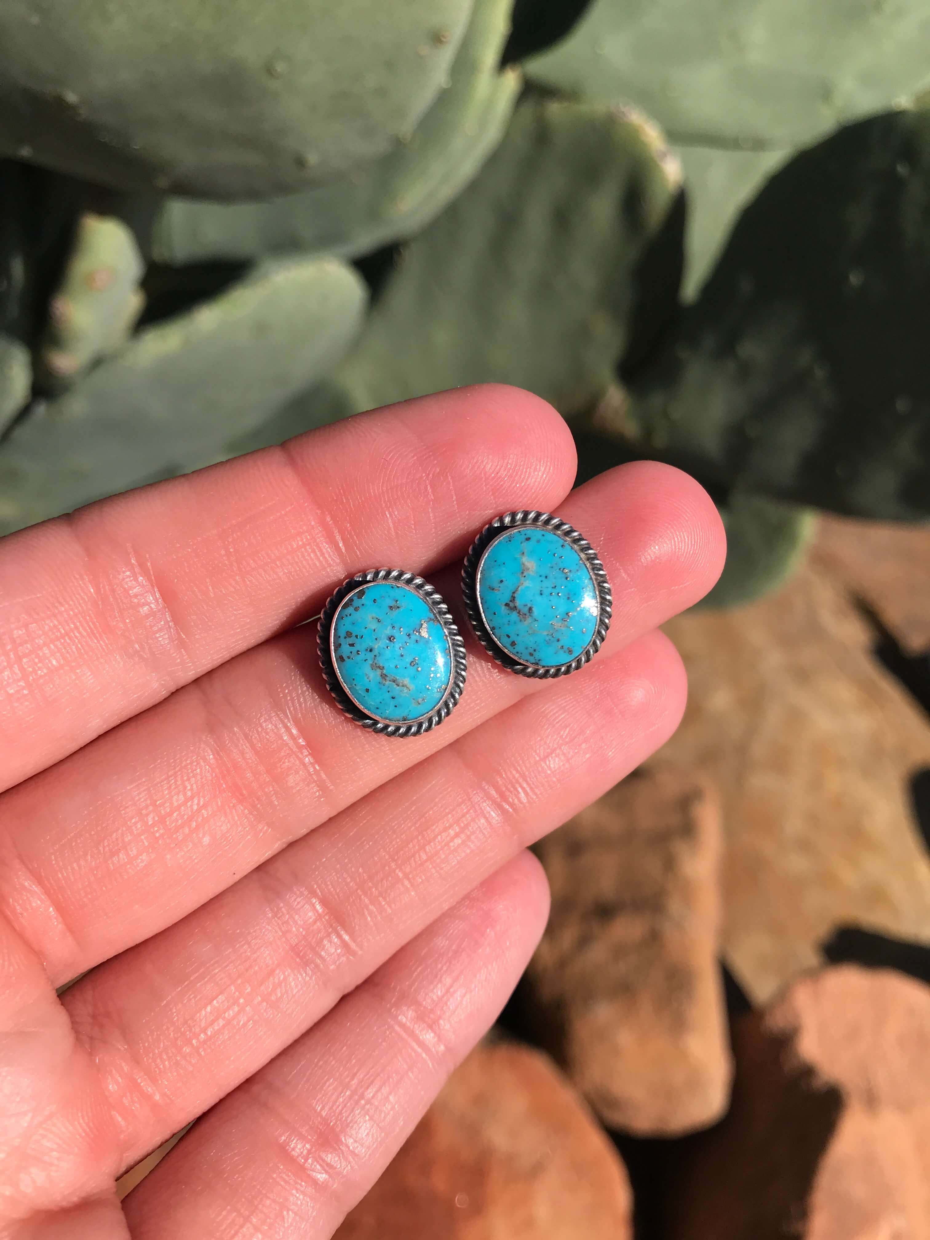 The Turquoise Studs, 18-Earrings-Calli Co., Turquoise and Silver Jewelry, Native American Handmade, Zuni Tribe, Navajo Tribe, Brock Texas